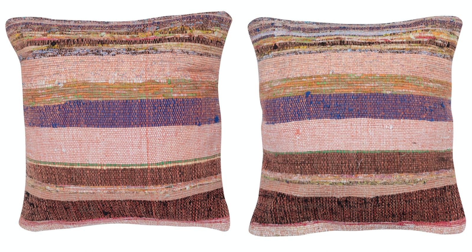 16"X16" Set Of 2 Handwoven Kilim Cushion Covers. A Pair Of Accent Pillows
