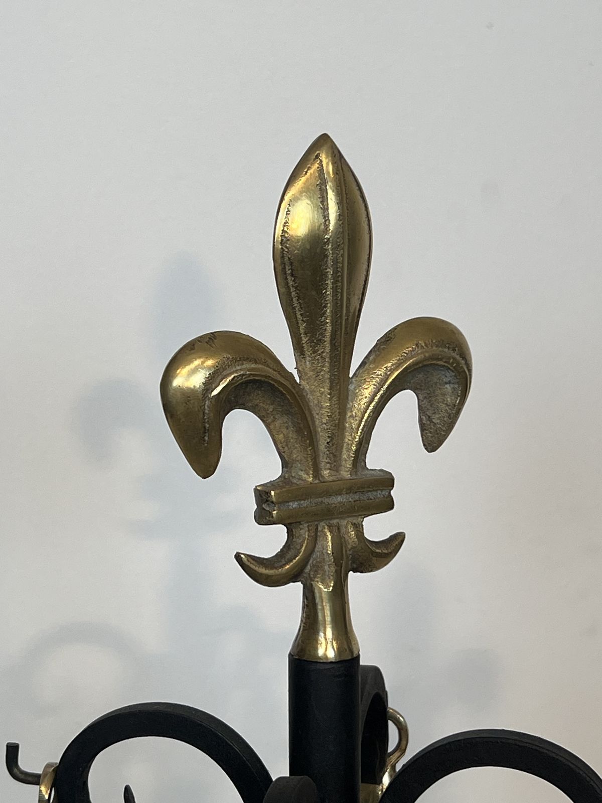 Neoclassical Style Fire Kit In Black Lacquered Metal And Brass With Fleur De Lis Motifs photo vinterior