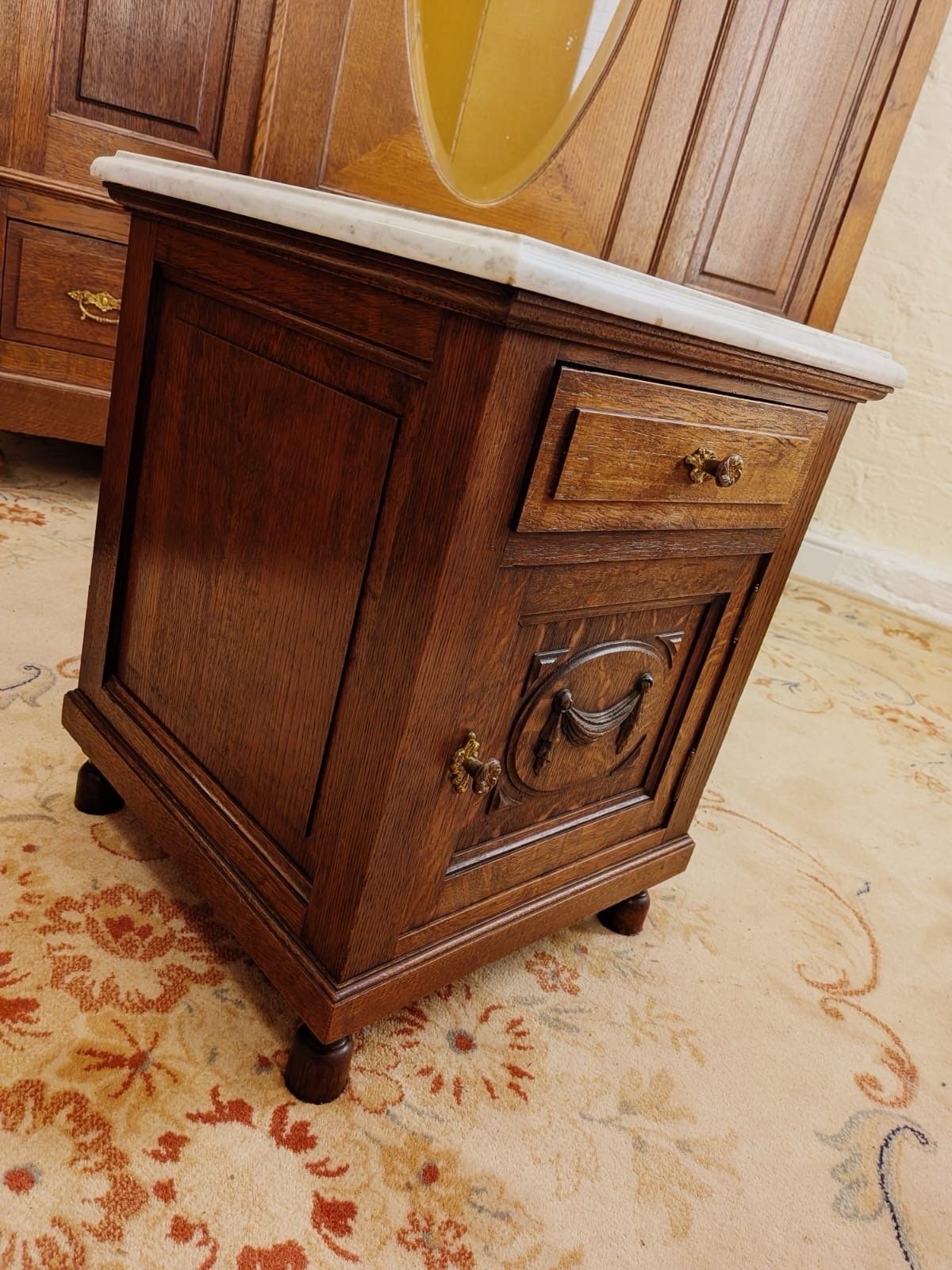 Solid Oak Carved French Continental 4 Piece Double Wardrobe Bedroom Suite C1900 photo buy