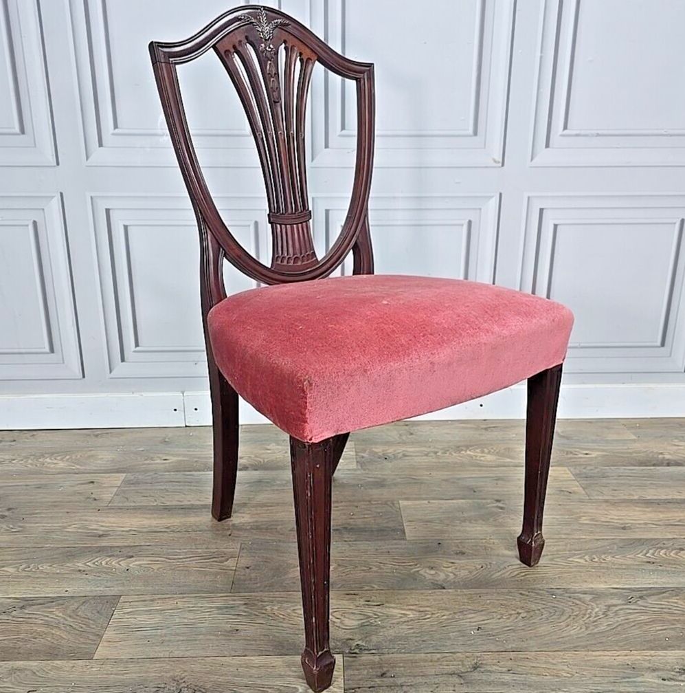 Antique Georgian Chair Upholstered Shield Back Hepplewhite Mahogany