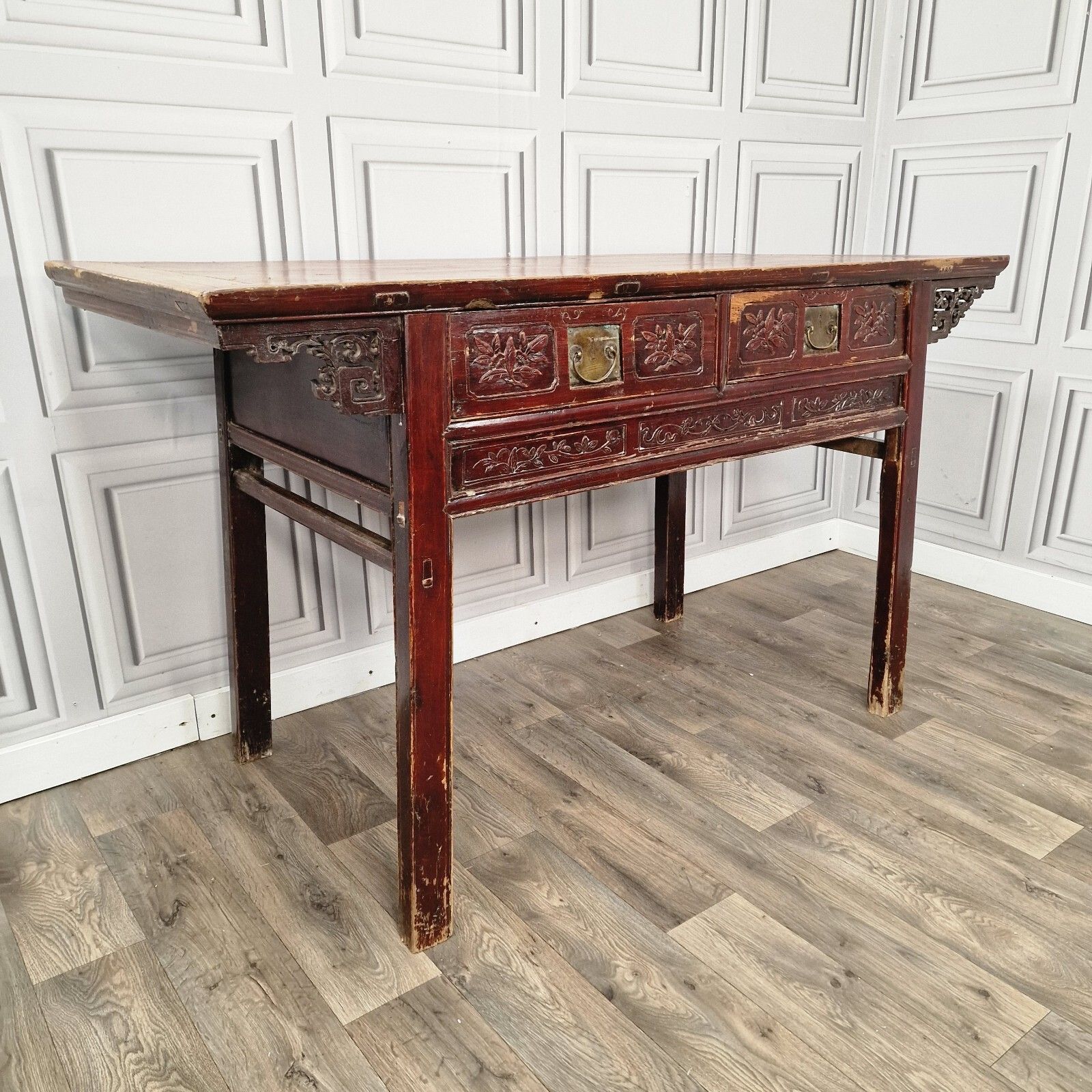 Antique Chinese Altar Table 19th Century Solid Wooden Bench Carved Oriental