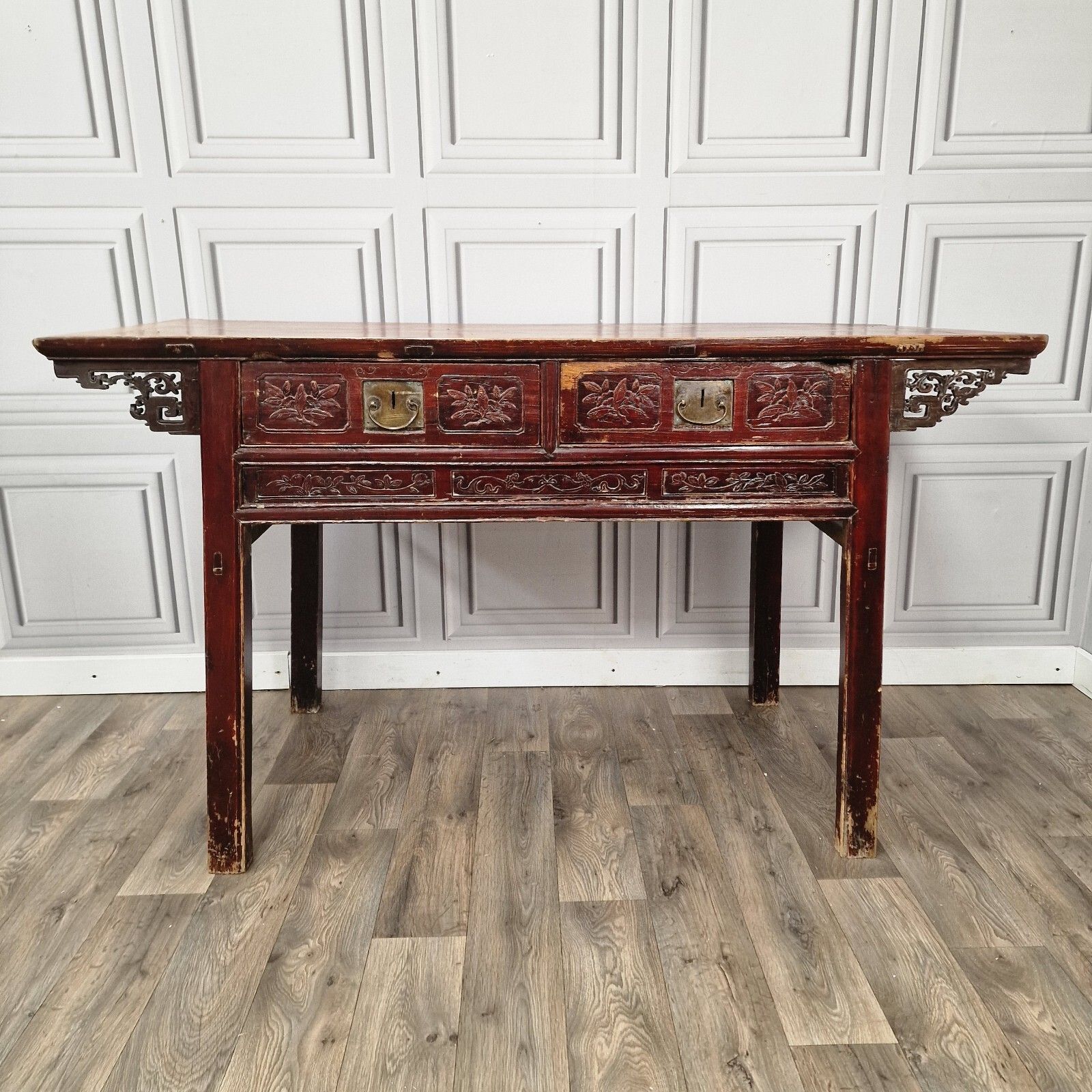 Antique Chinese Altar Table 19th Century Solid Wooden Bench Carved Oriental photo furniture