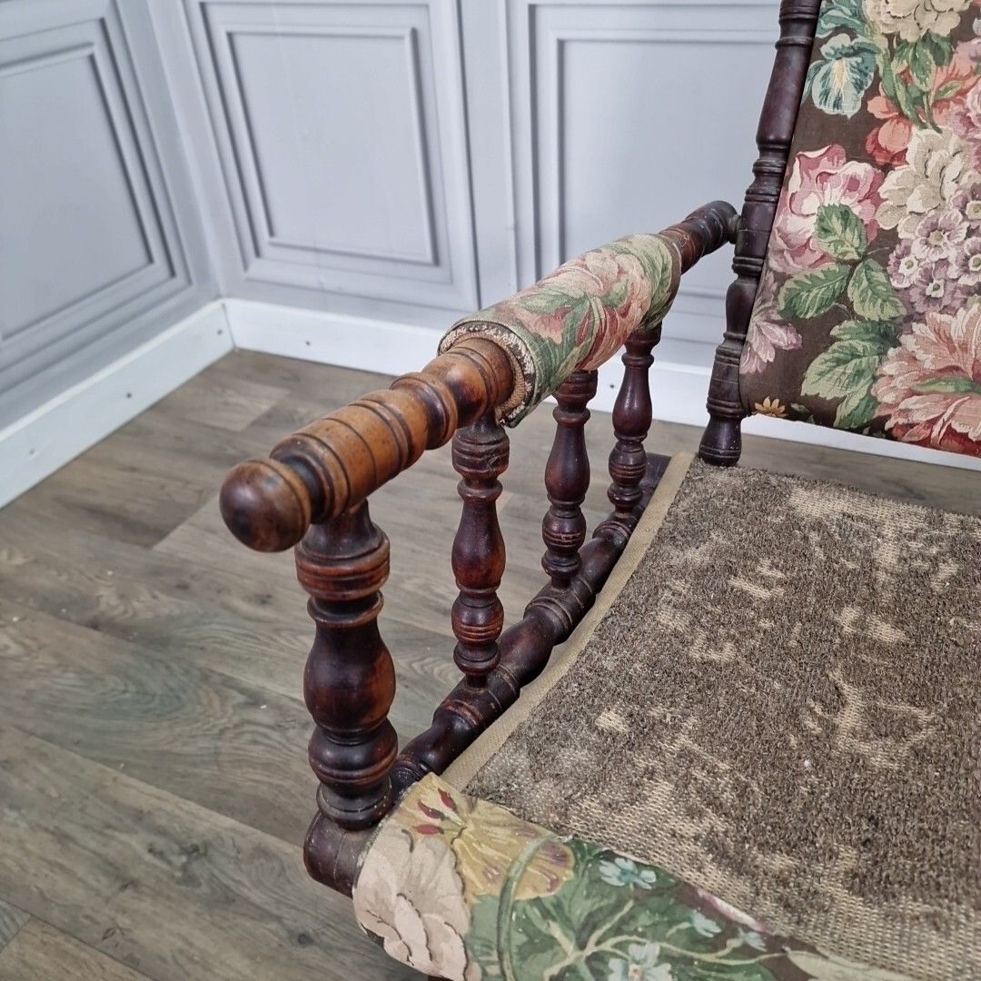 Antique American Rocking Chair Edwardian Sprung Decorative Turned Wooden Seat photo vintage