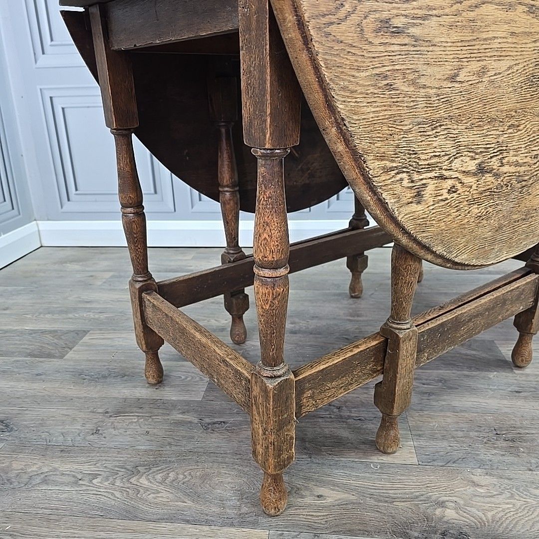 Antique Drop Leaf Table – Solid Oak Gate Leg – Country Farmhouse Wooden Dining photo for sale