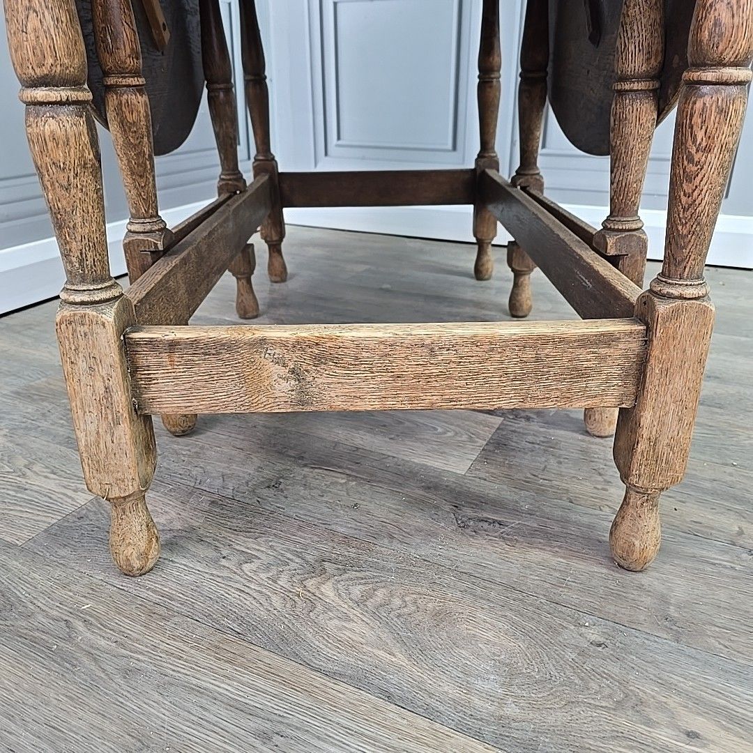 Furniture Antique Drop Leaf Table – Solid Oak Gate Leg – Country Farmhouse Wooden Dining photo