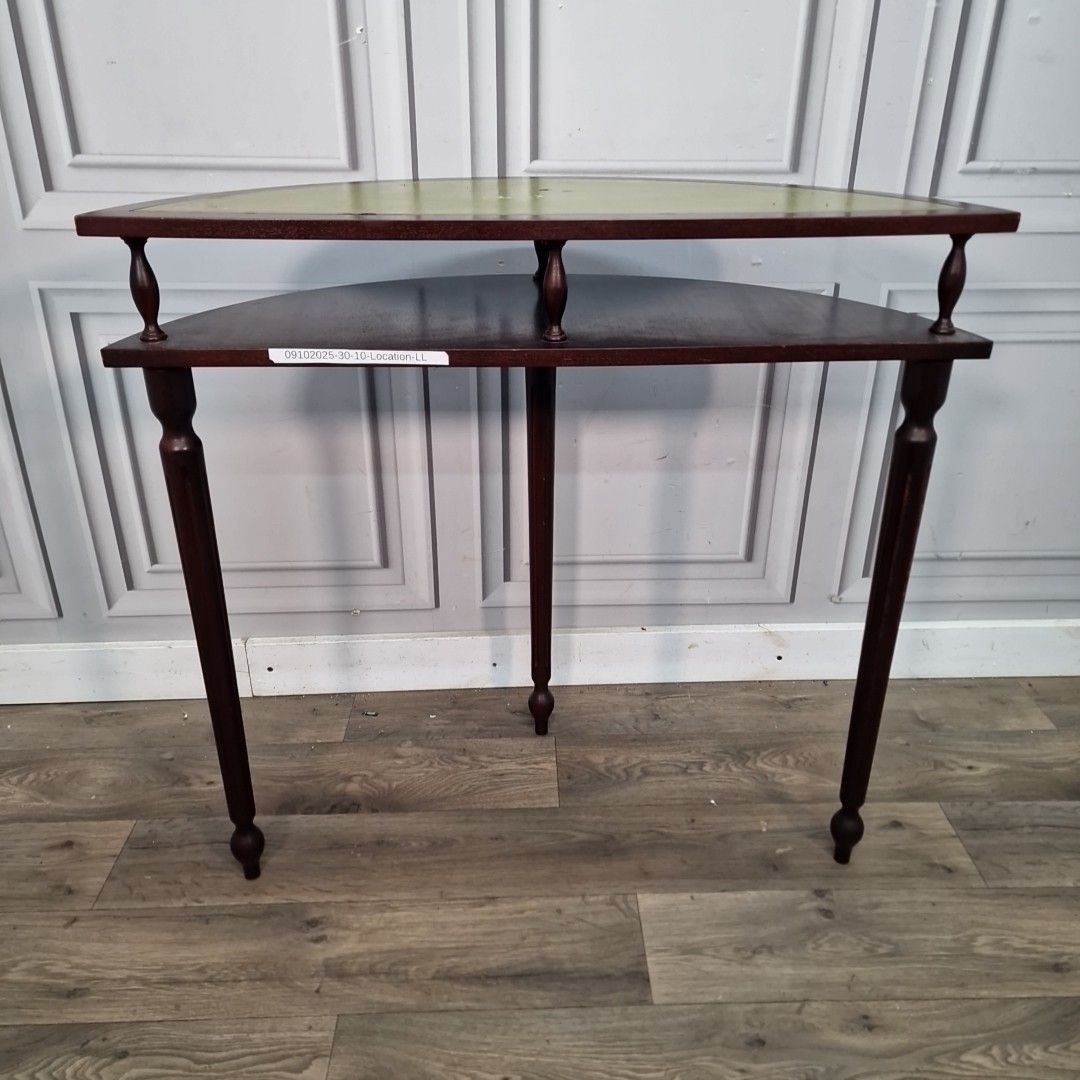 photo furniture Vintage Console Hall Table Mahogany Demi Lune Half Moon Retro Green Leather
