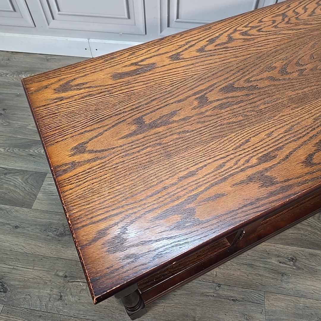 Antique Oak Coffee Table – Jacobean Gothic Revival – Turned & Carved Vintage photo Furniture