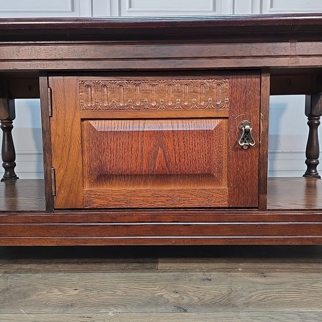 Furniture Antique Oak Coffee Table – Jacobean Gothic Revival – Turned & Carved Vintage photo