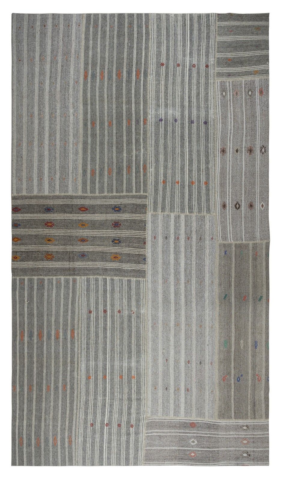 11.5x18.4 Ft Adjustable Vintage Gray Kilim Rug, Flat Weave Oversize Carpet