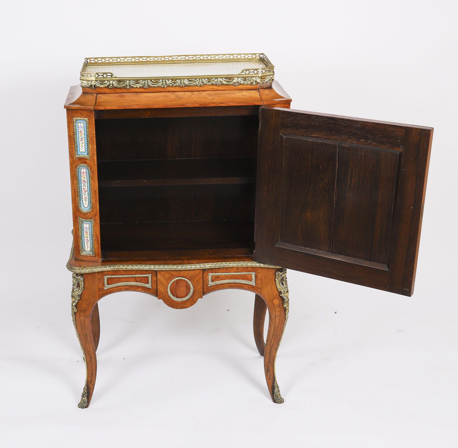 photo vintage Antique French Kingwood Ormolu Pier Cabinet Sevres Plaques 19th Century
