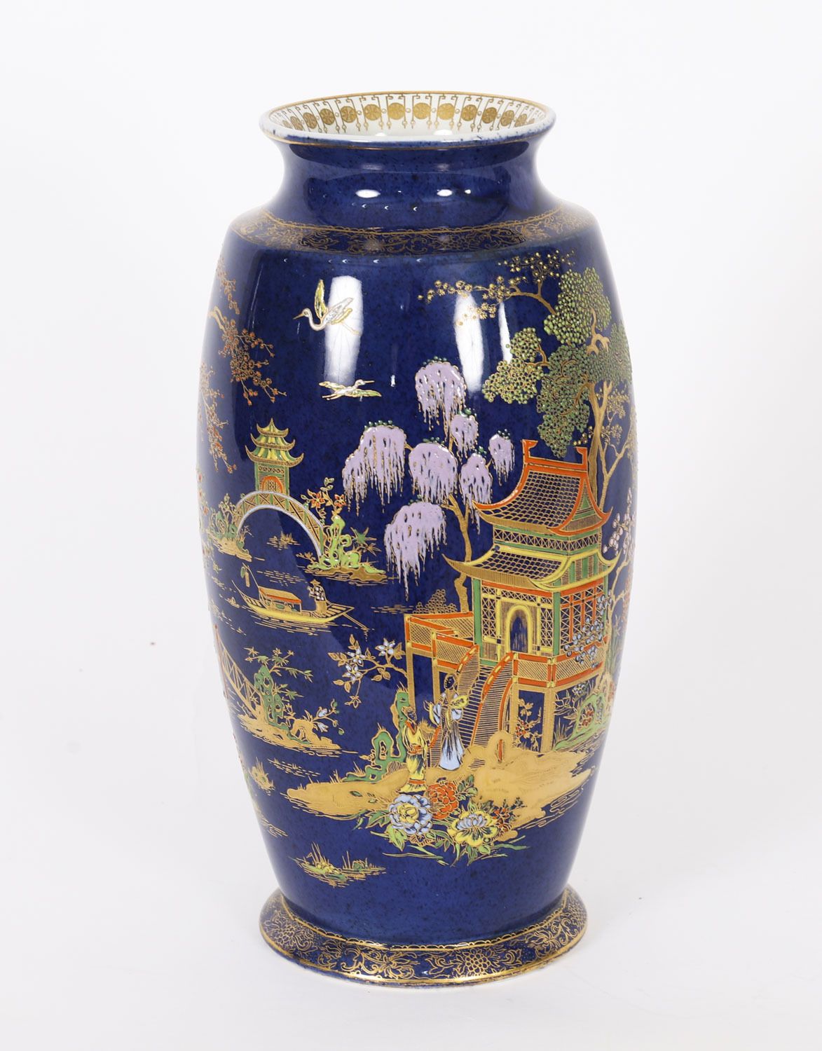 Antique Pair Carlton Ware Cobalt Blue Porcelain Vases Circa 1920 photo Home Decor