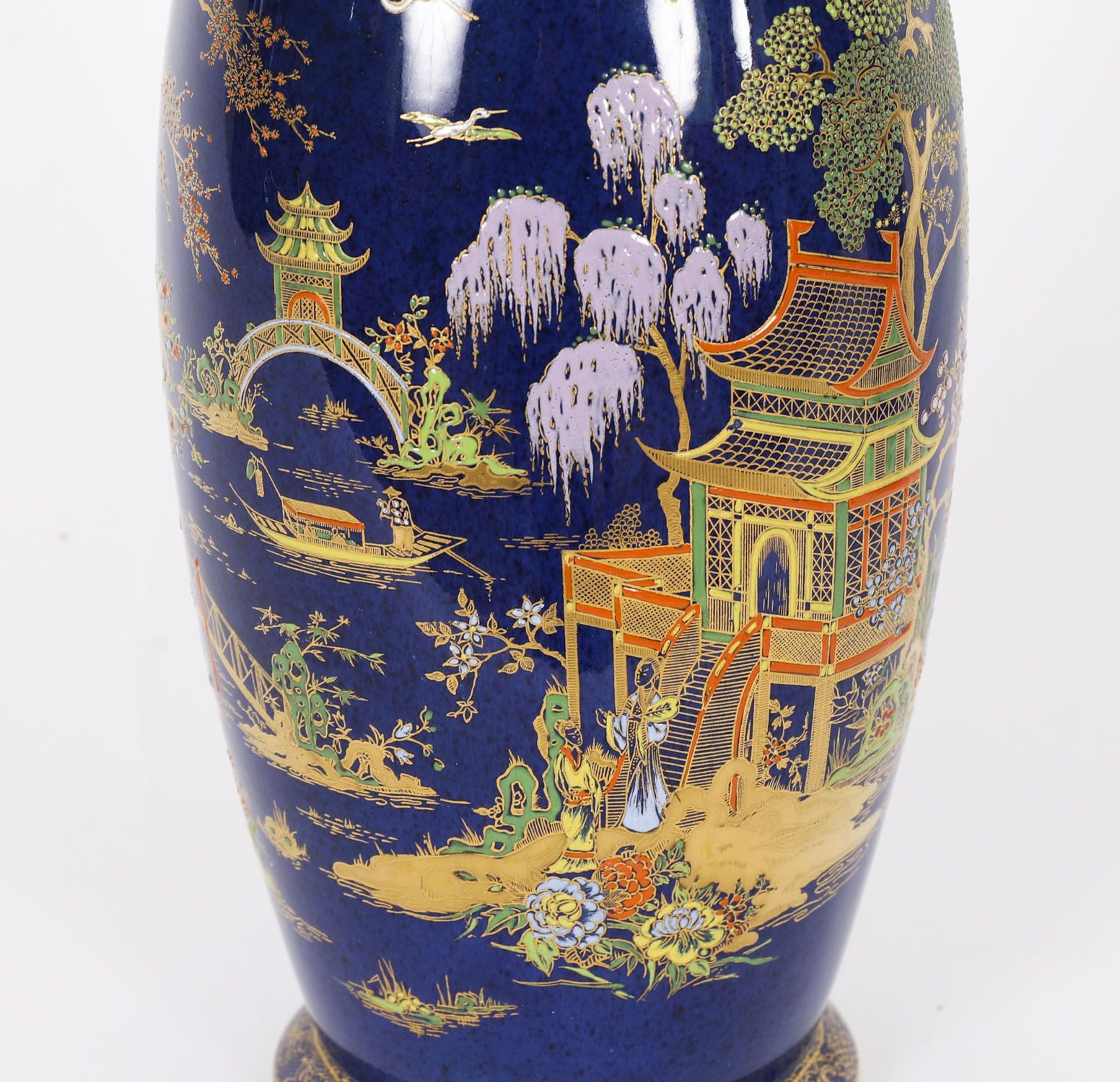 Antique Pair Carlton Ware Cobalt Blue Porcelain Vases Circa 1920 photo 550.0