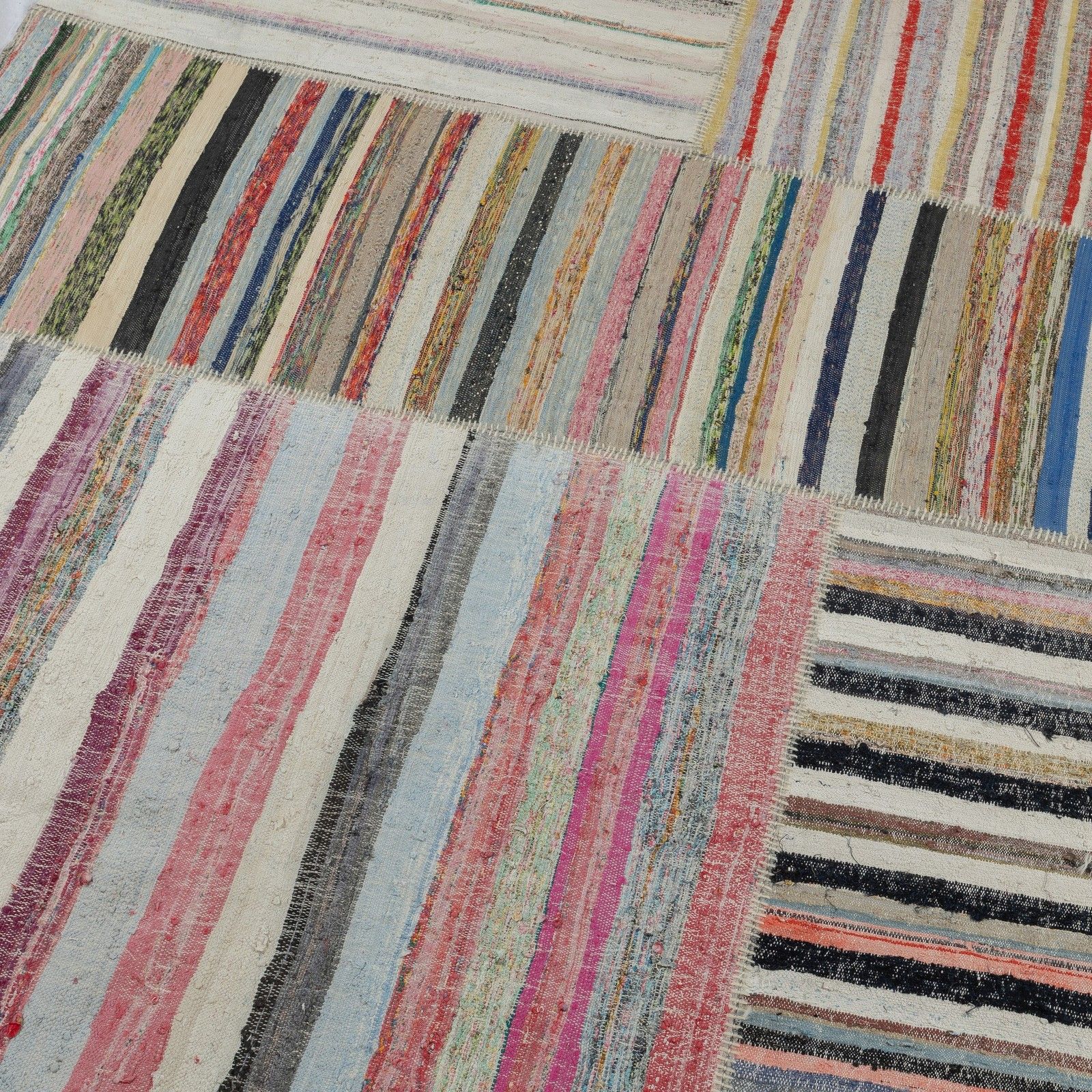 13.2x13.2 Ft Adjustable Vintage Banded Cotton Kilim Carpet, Flat Weave Rag Rug photo furniture