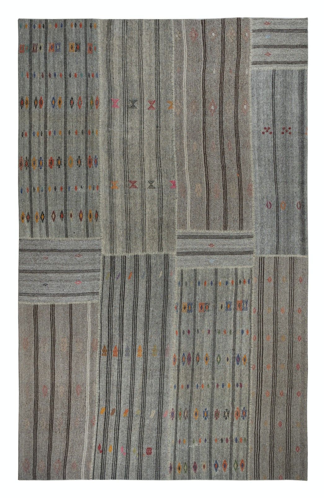10.2x15.3 Ft Adjustable Vintage Gray Kilim, Cotton & Goat Hair Rug, Large Carpet