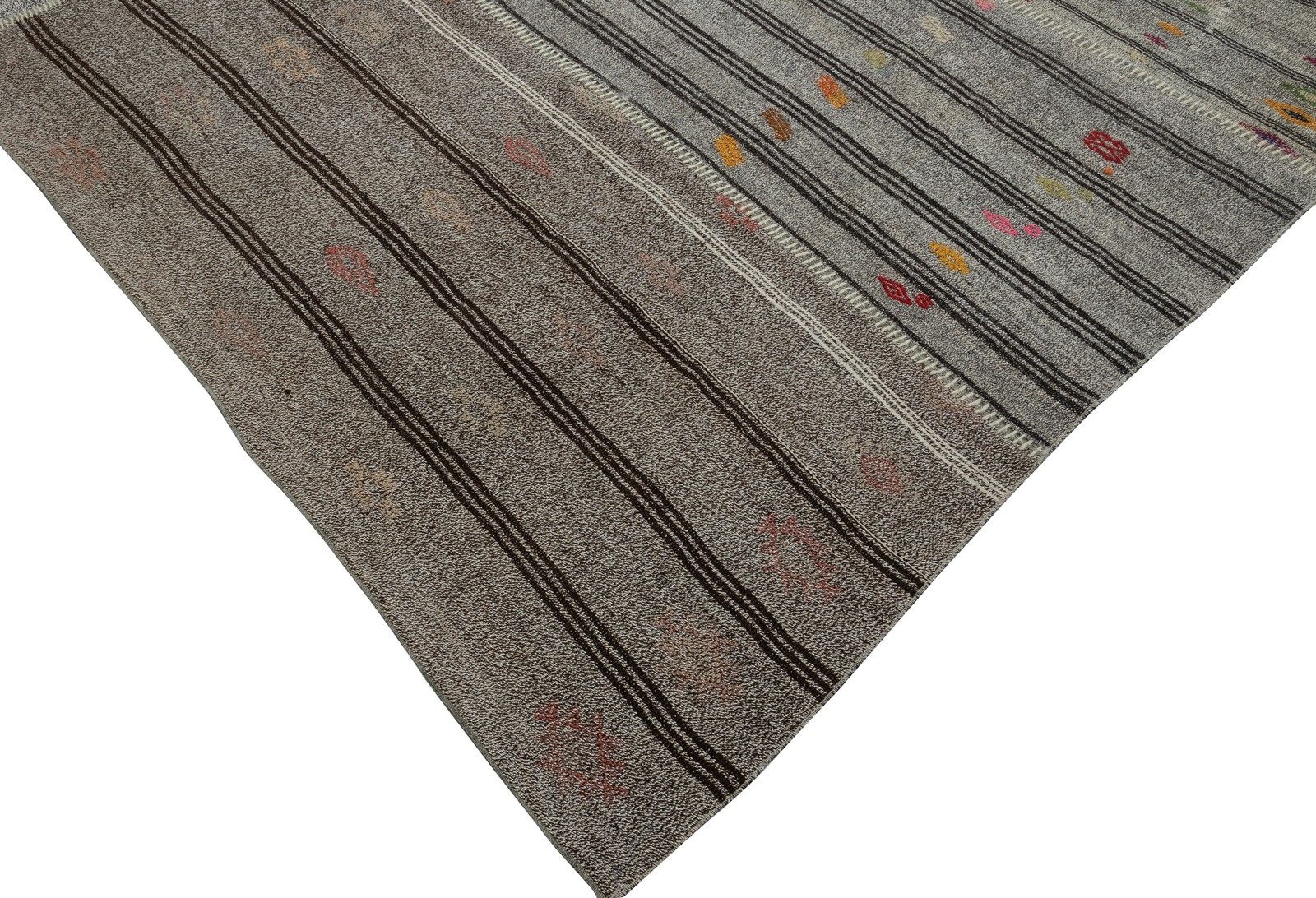 10.2x15.3 Ft Adjustable Vintage Gray Kilim, Cotton & Goat Hair Rug, Large Carpet photo 1307.0