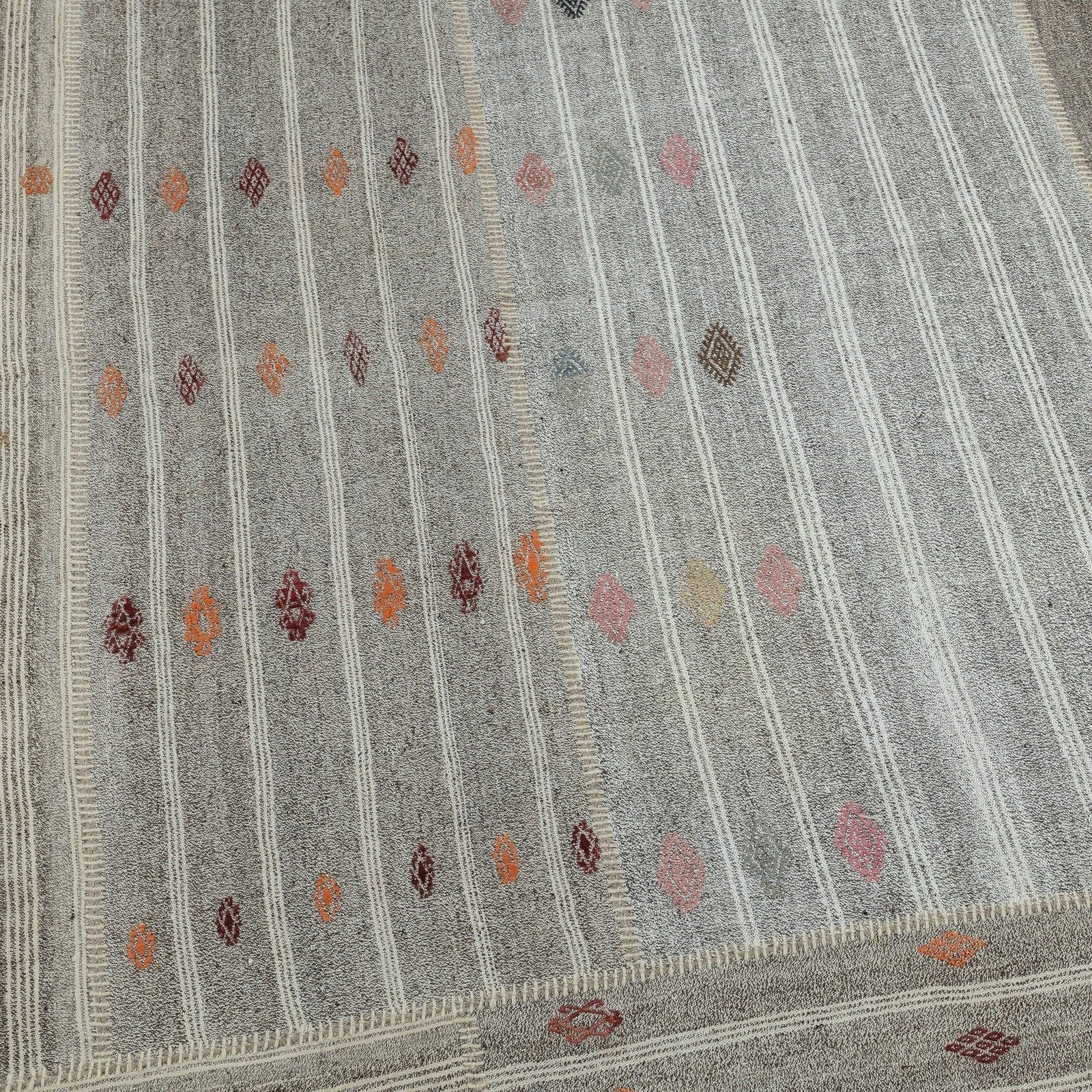 12x14.2 Ft Vintage Gray Kilim, Turkish Handwoven Cotton & Goat Hair Rug Carpet photo for sale