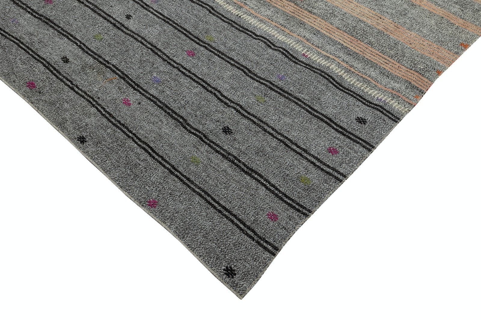 9x14.5 Ft Adjustable Size Vintage Turkish Kilim Rug, Handwoven Gray Carpet photo Textiles