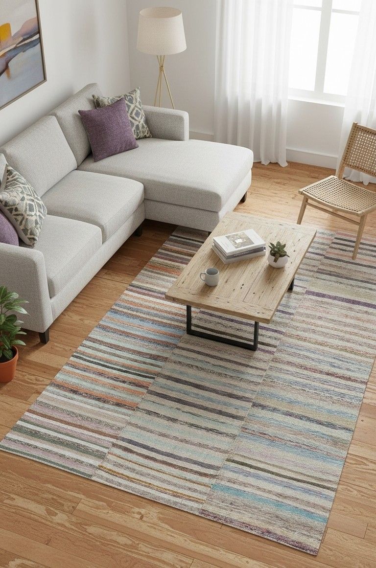 6x11 Ft Adjustable Multicolored Striped Kilim, Handwoven Cotton Turkish Rag Rug