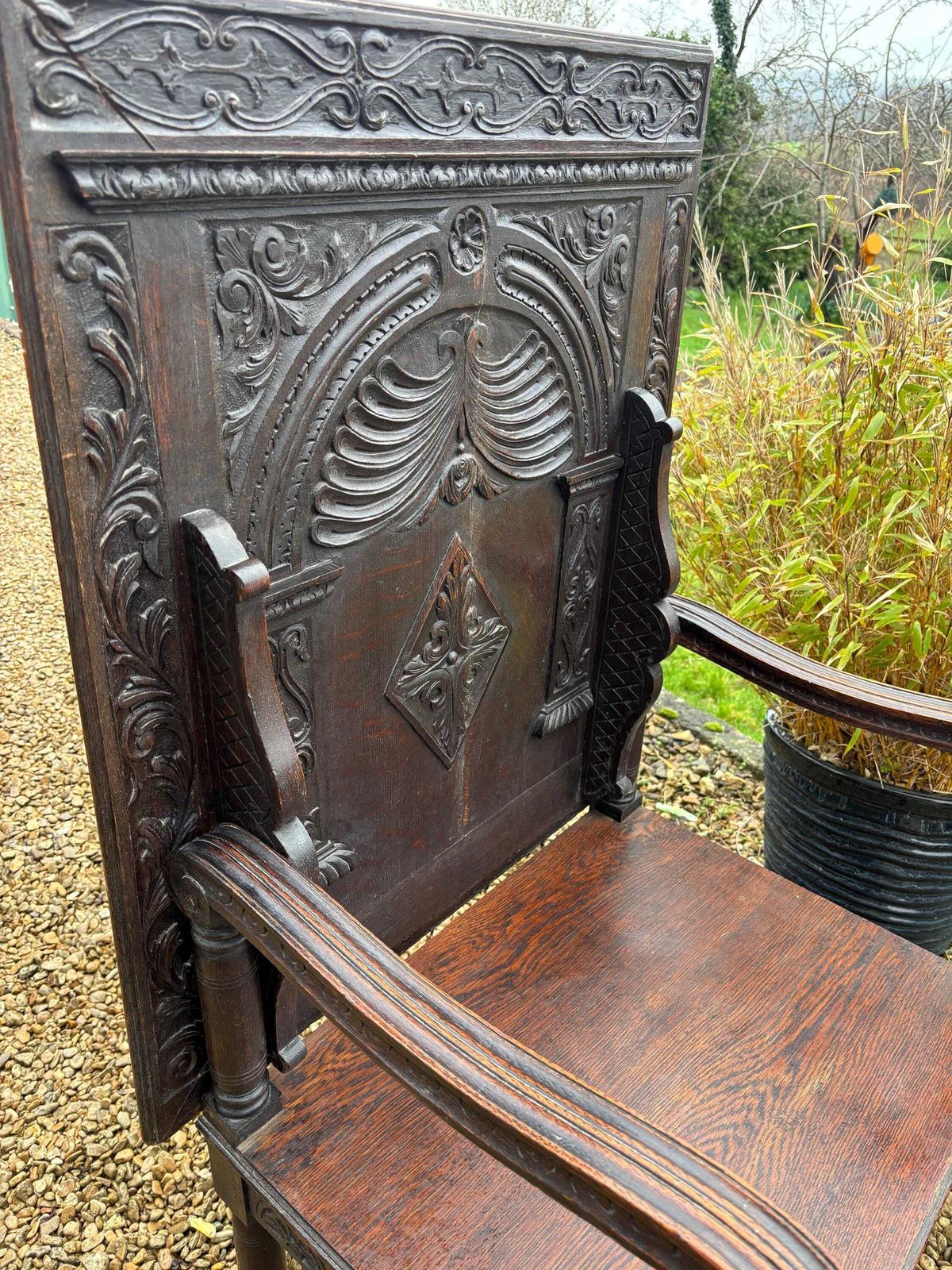 photo furniture Antique Monks Metamorphic Bench Table Chair Multifunctional English Carved Oak