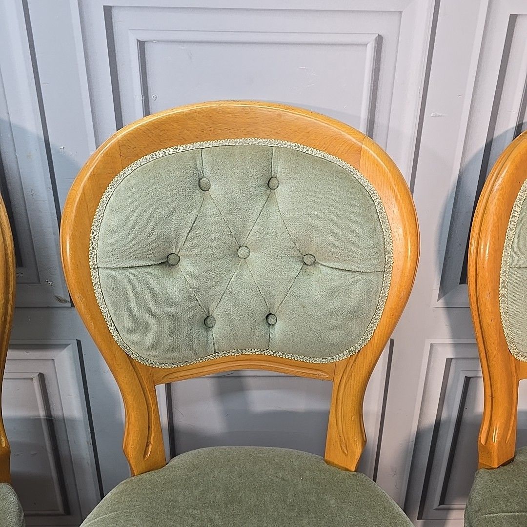 Vintage Balloon Dining Chairs Set 4 Wooden Upholstered Victorian Louis Style photo vintage