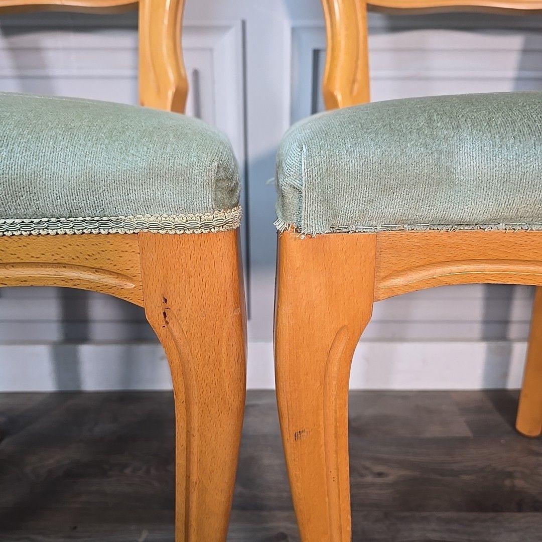 230.0 Vintage Balloon Dining Chairs Set 4 Wooden Upholstered Victorian Louis Style photo