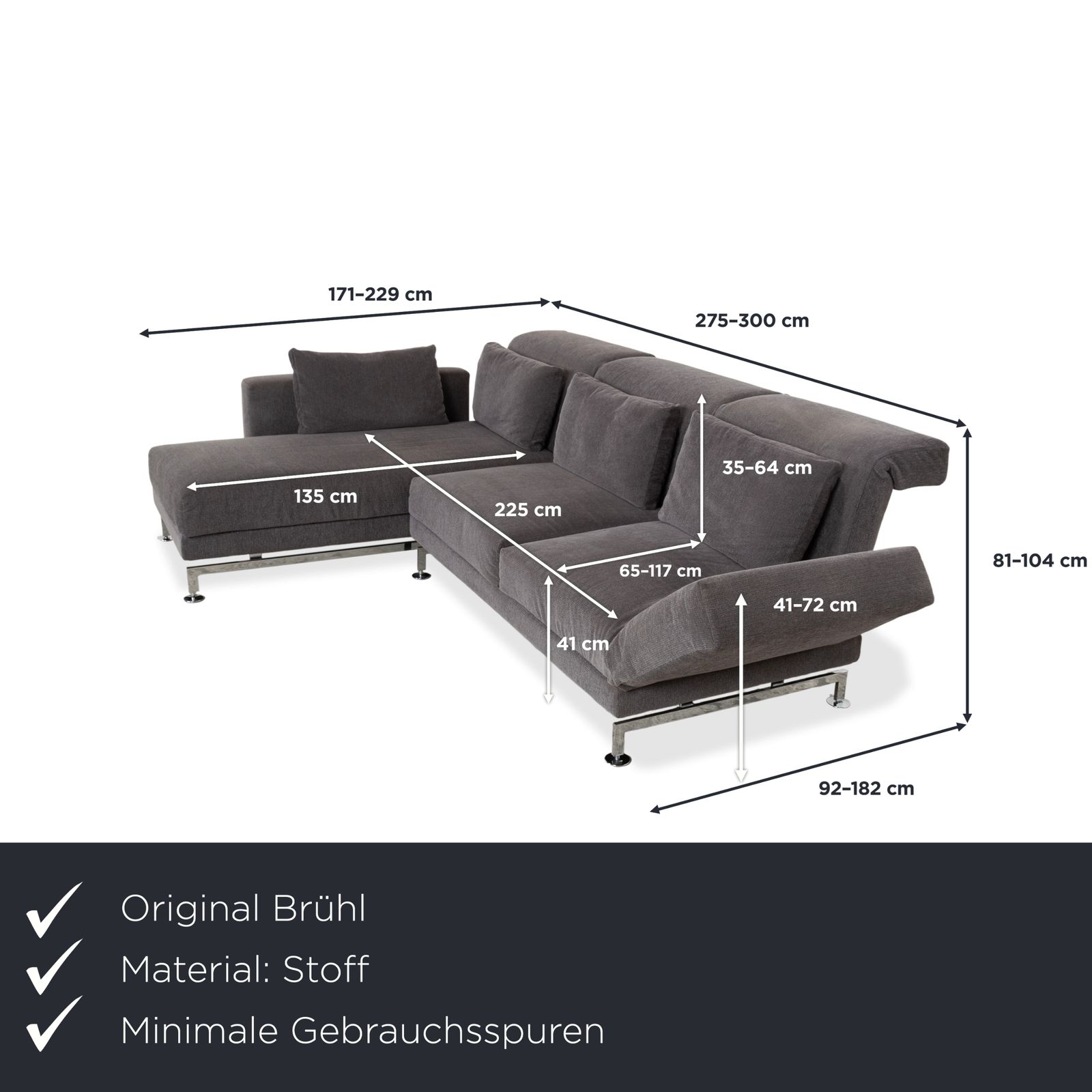 Canapé d'angle Brühl Moule en tissu gris, fonction manuelle photo furniture