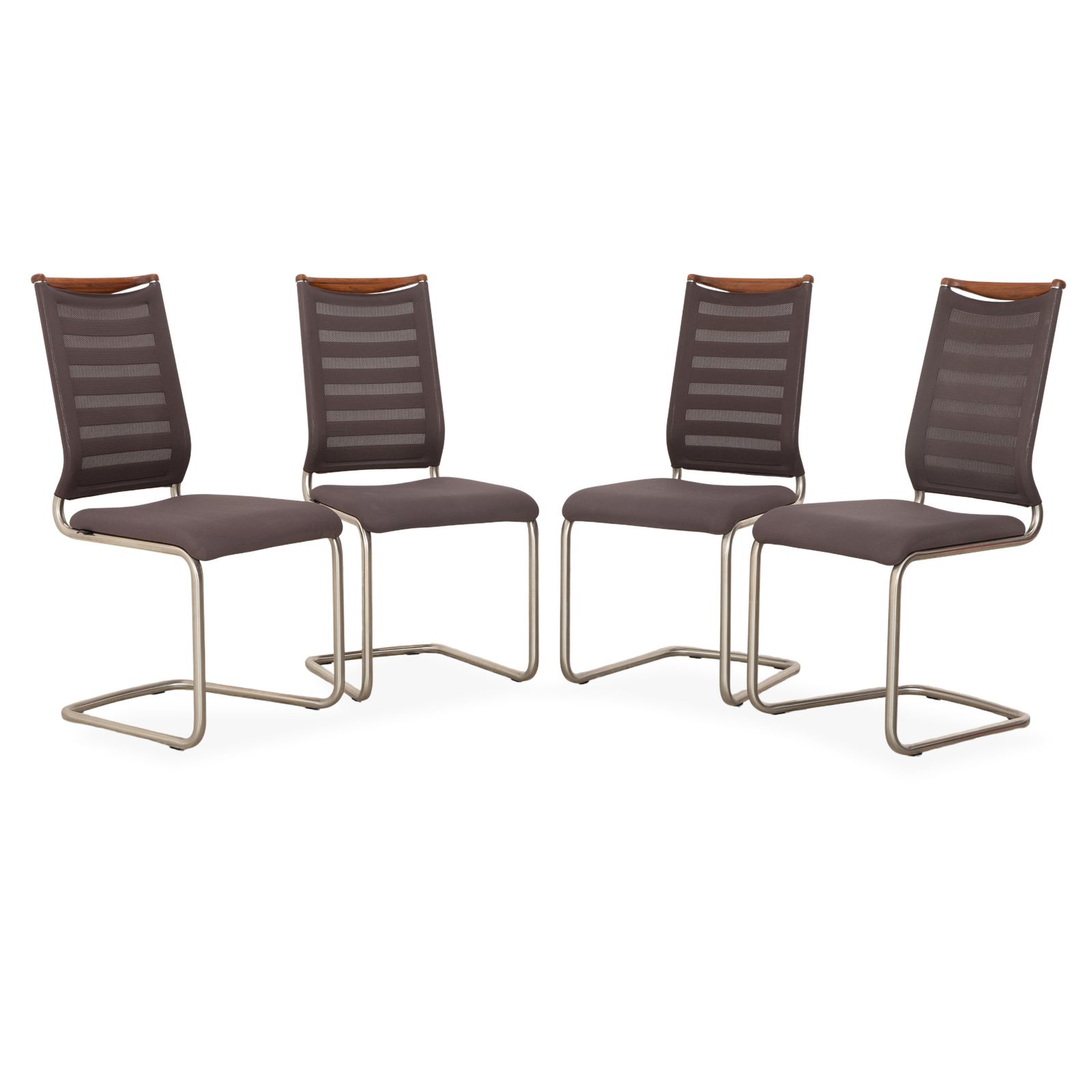 Set Of 4 Venjakob Lilli Fabric Cantilever Chairs, Grey And Brown