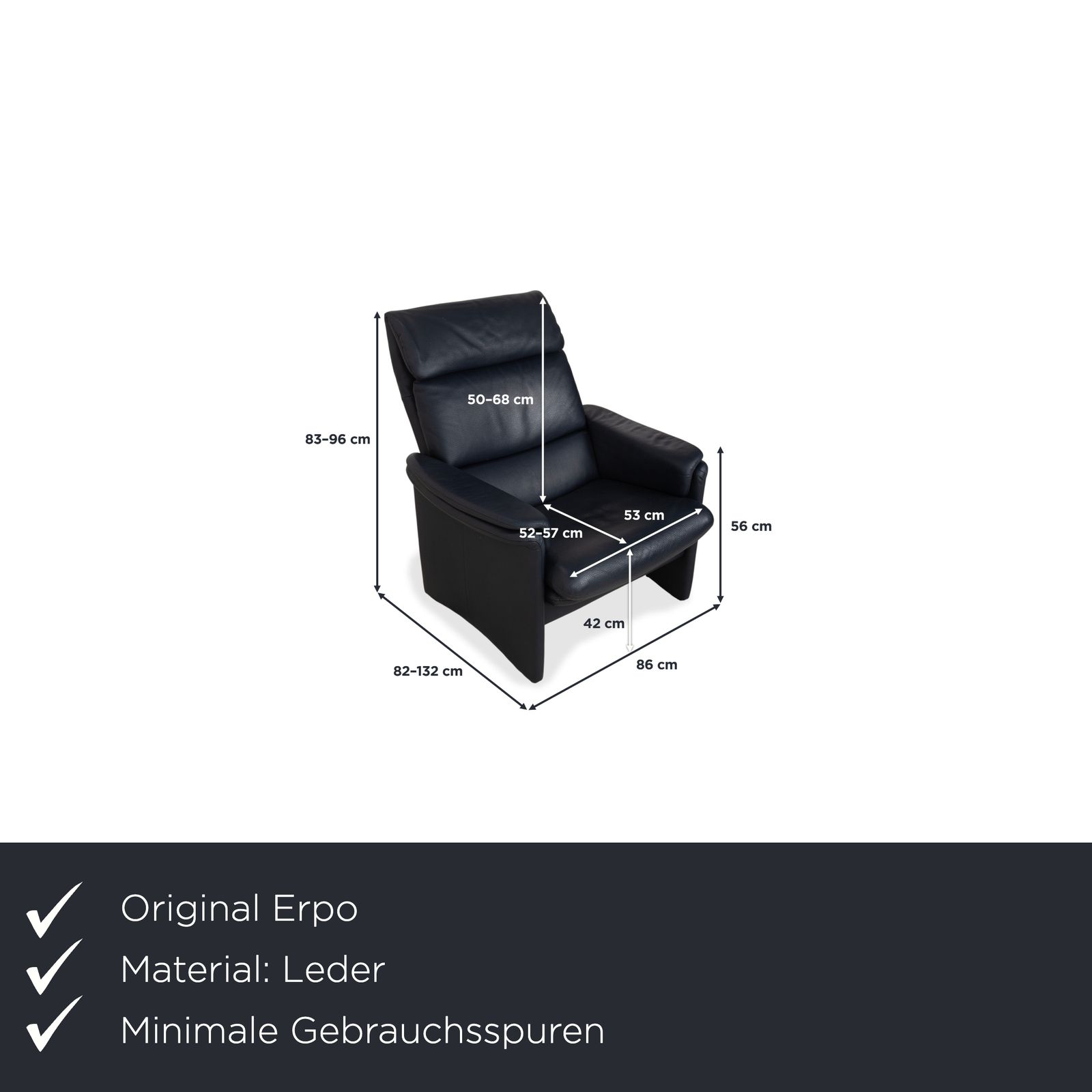 Fauteuil en cuir Erpo City bleu foncé marine, fonction manuelle photo furniture