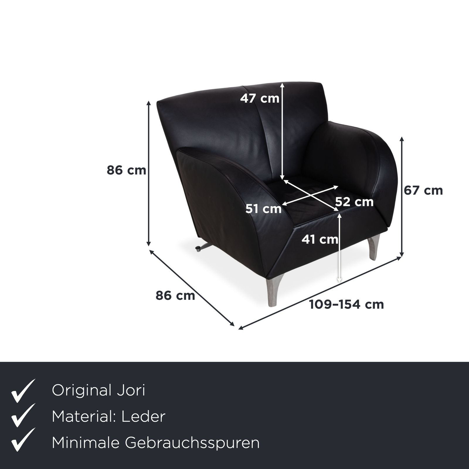 Fauteuil Jori JR-8400 en cuir noir, fonction manuelle photo furniture