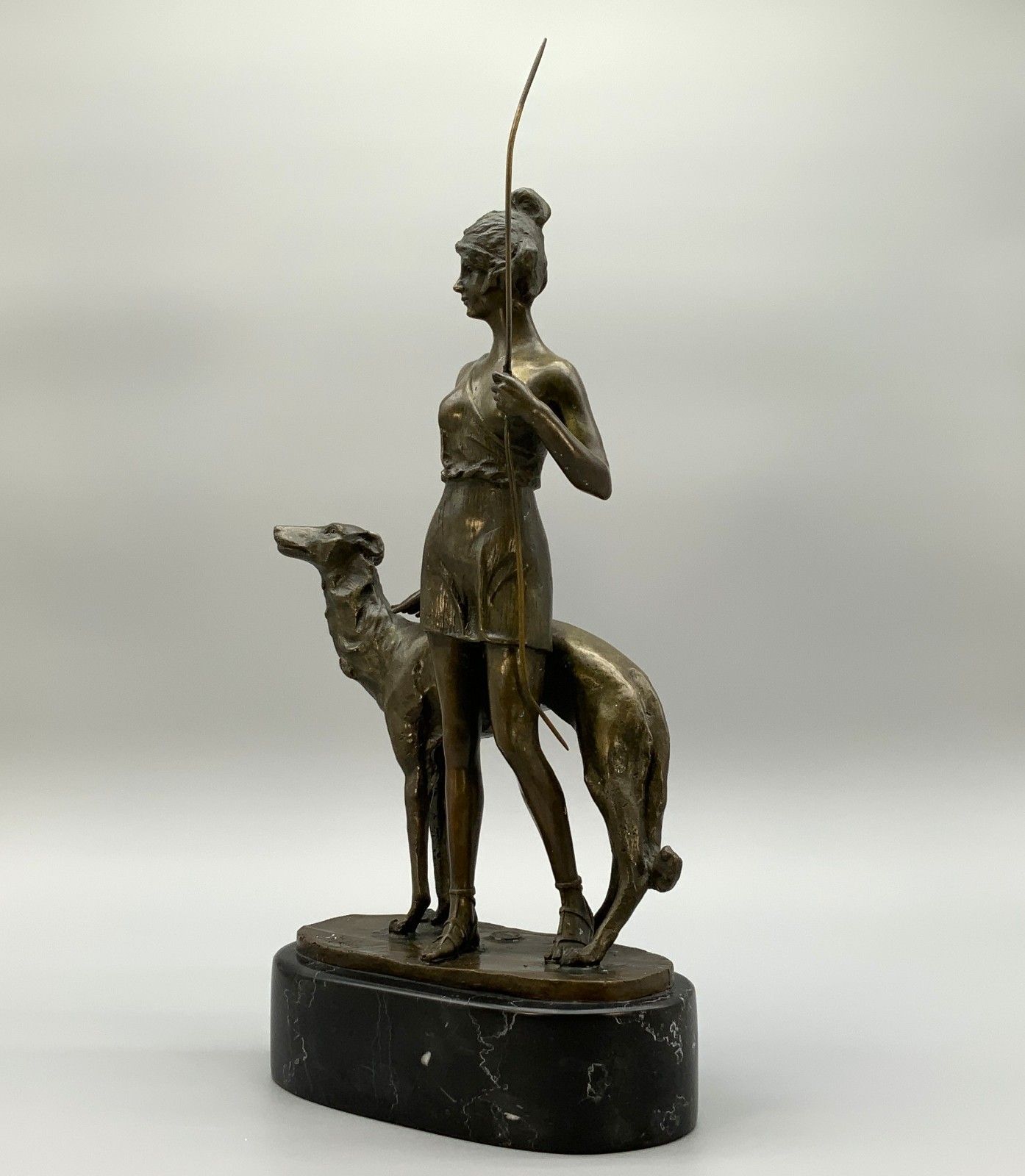 Bronze Statue Huntress And Greyhound French Contemporary Figural Antique Style photo buy