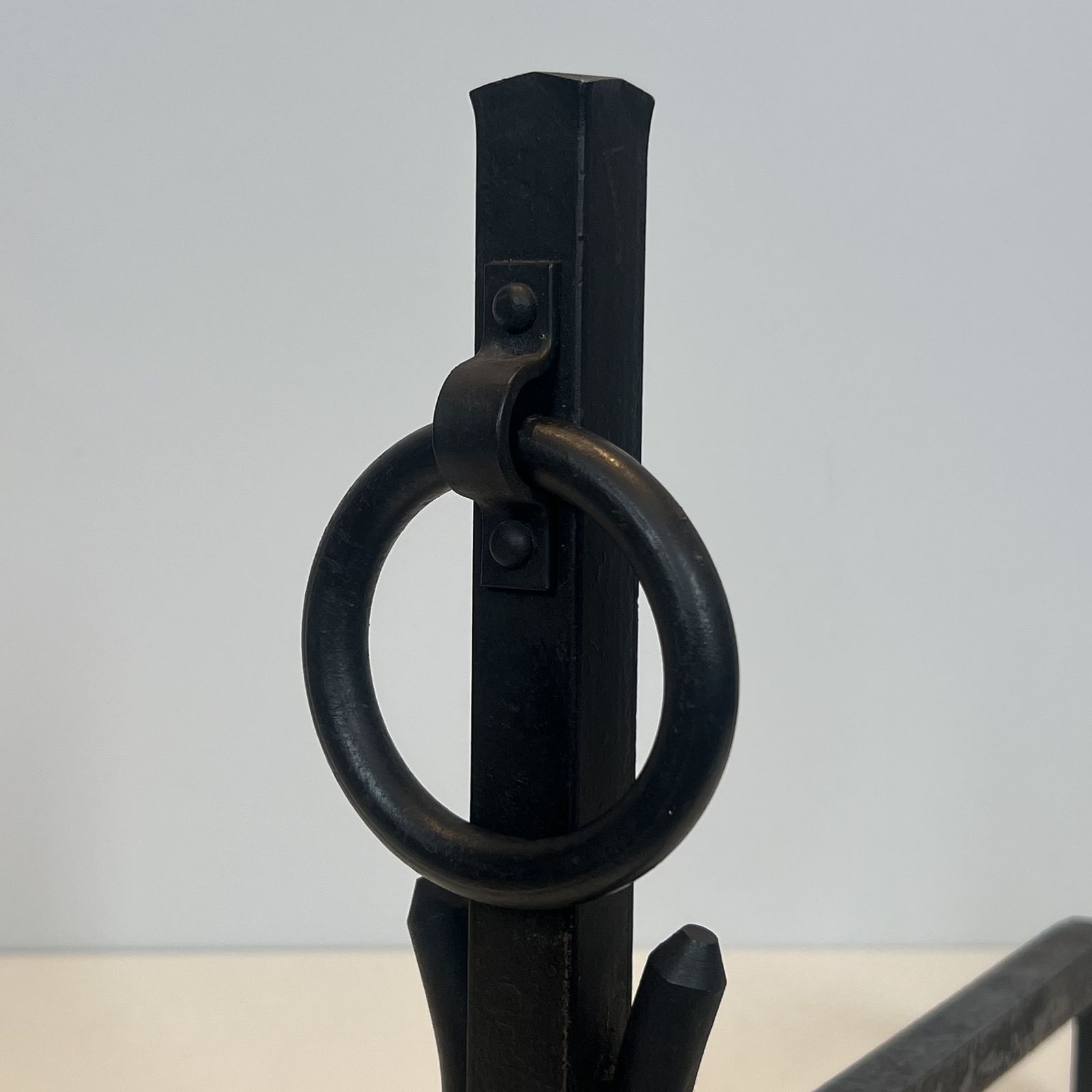Pair Of Modernist Wrought Iron Andirons In The Style Of Jacques Adnet photo vintage