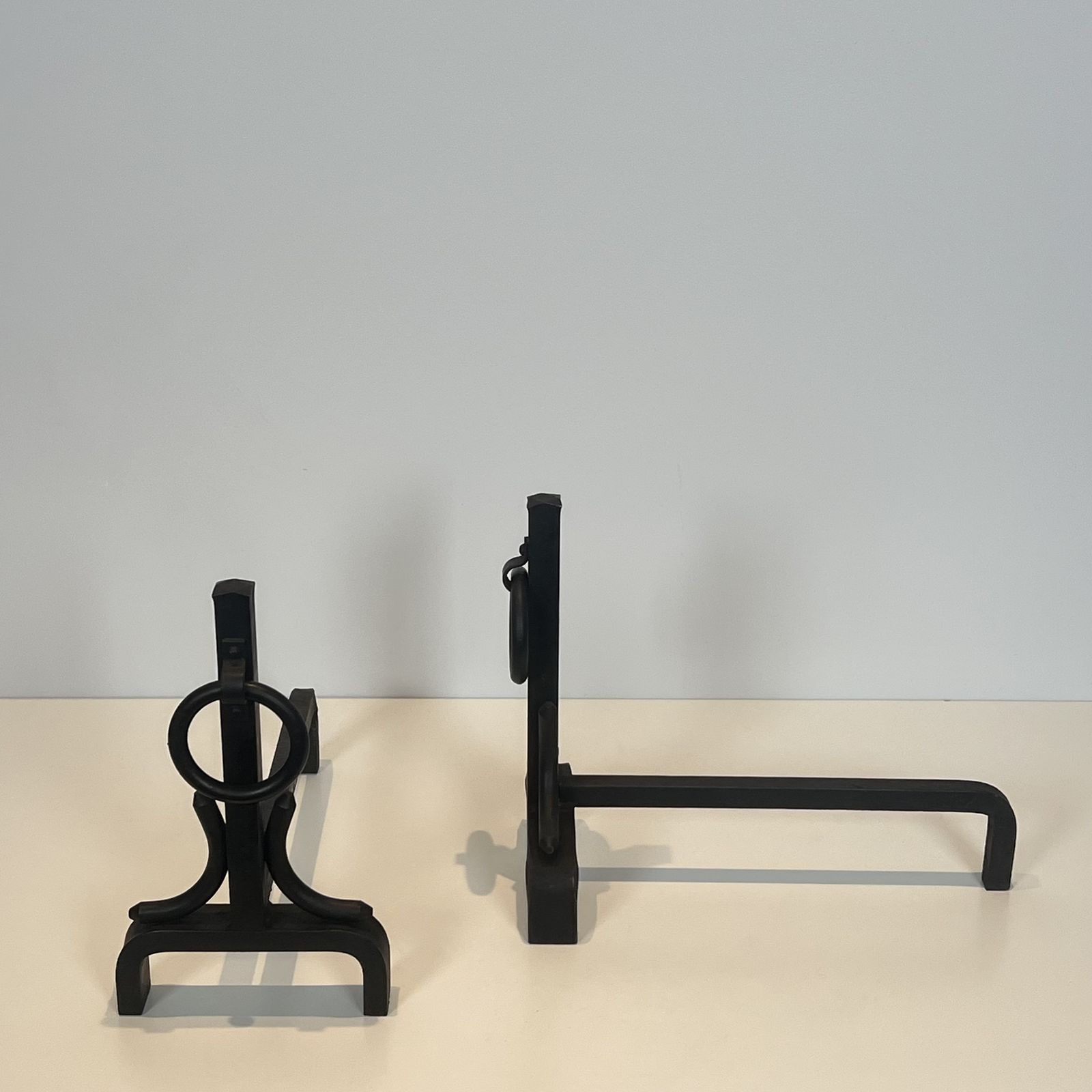 1650.0 Pair Of Modernist Wrought Iron Andirons In The Style Of Jacques Adnet photo