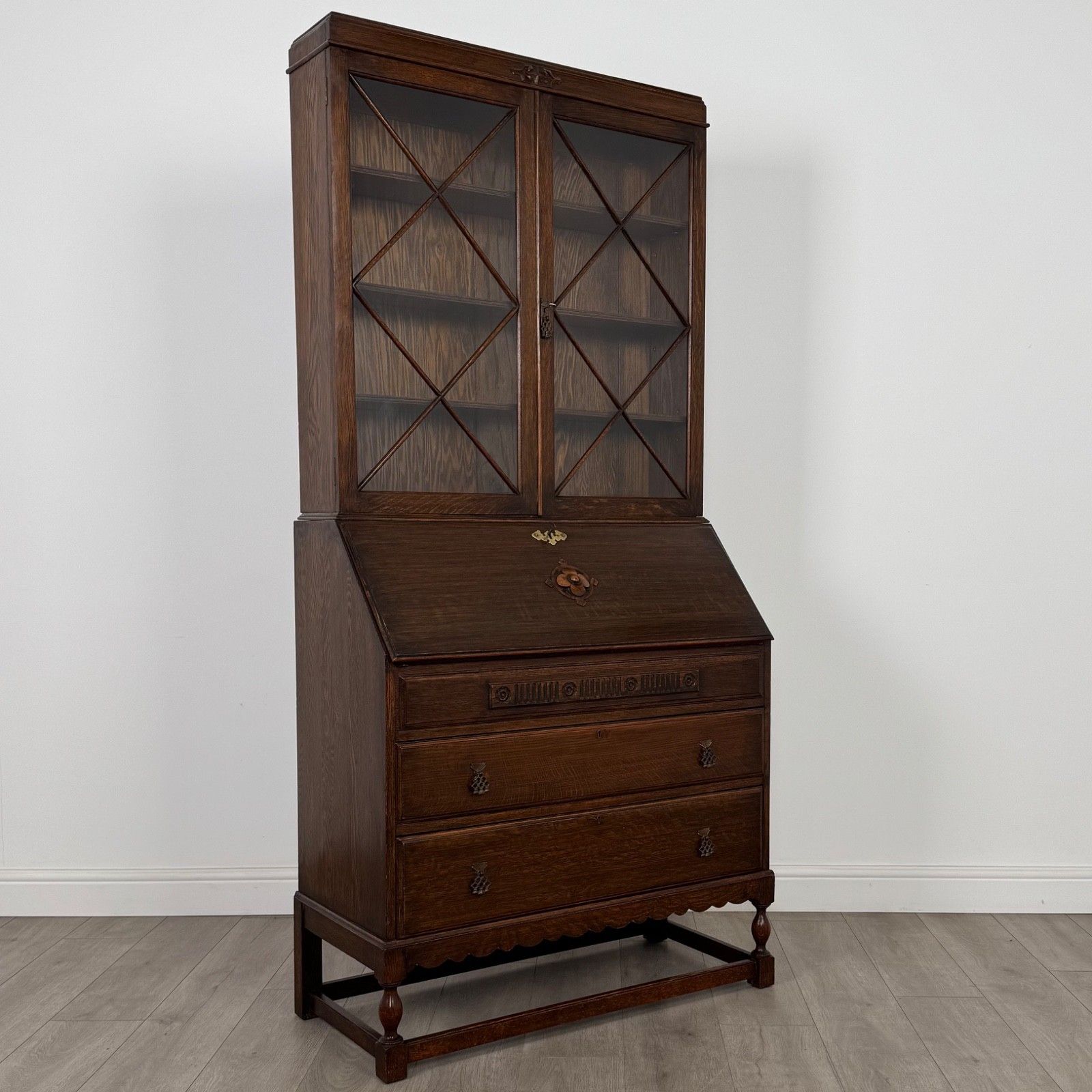 photo for sale Antique 20th Century Good Quality Bureau Bookcase In Oak