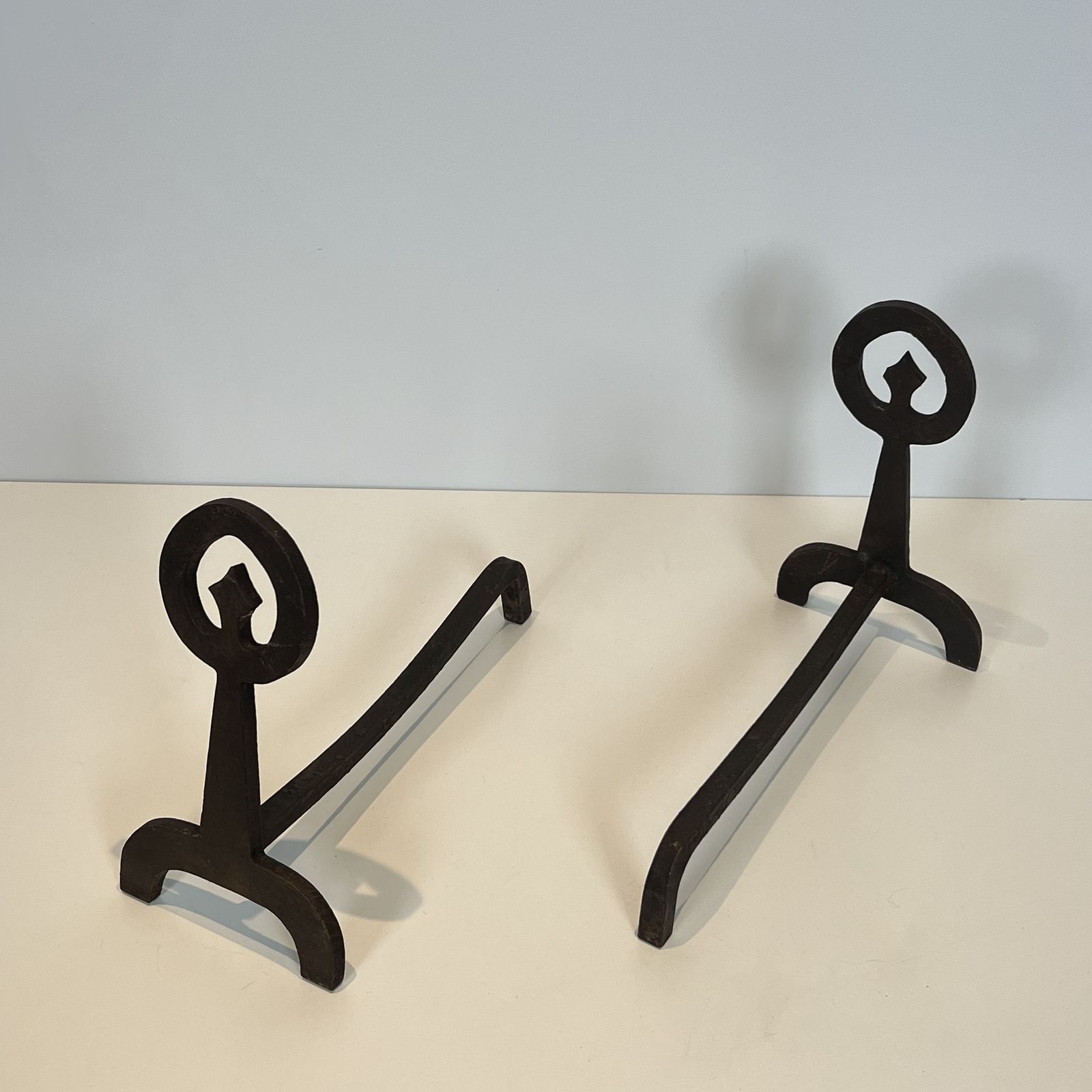Pair Of Modernist Wrought Iron Andirons photo vinterior