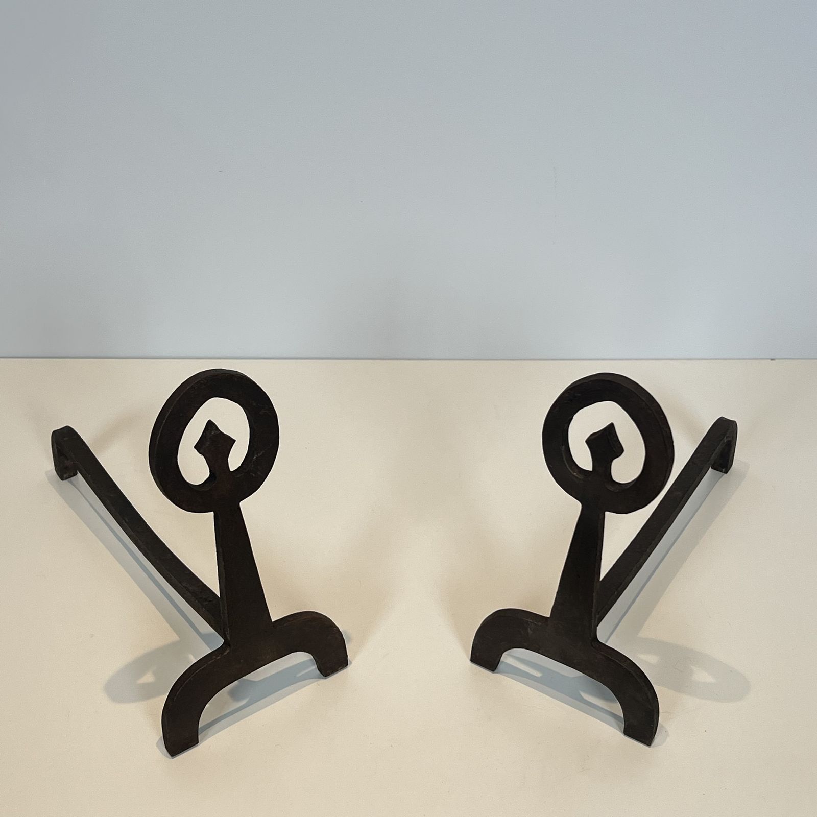 photo buy Pair Of Modernist Wrought Iron Andirons