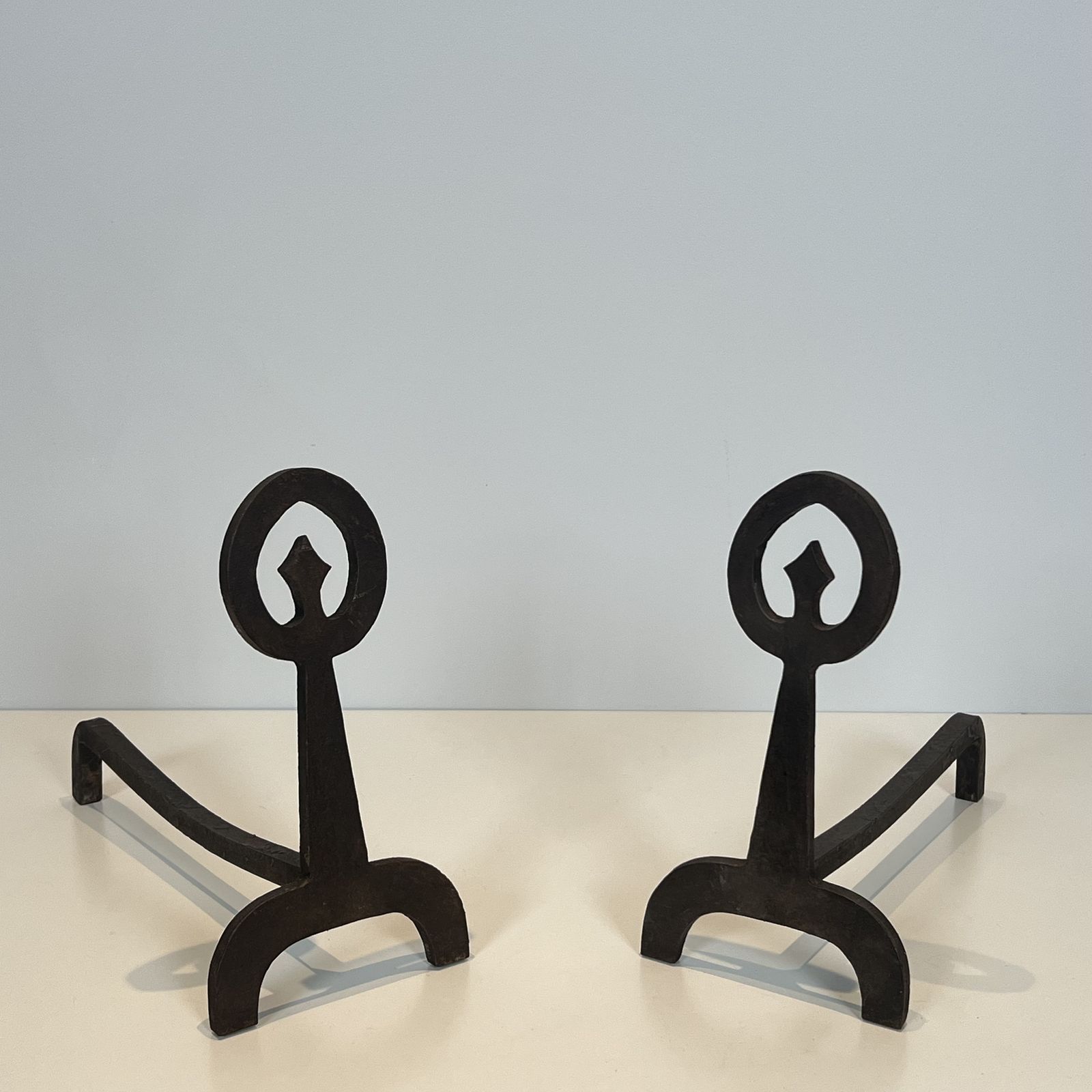 photo vintage Pair Of Modernist Wrought Iron Andirons