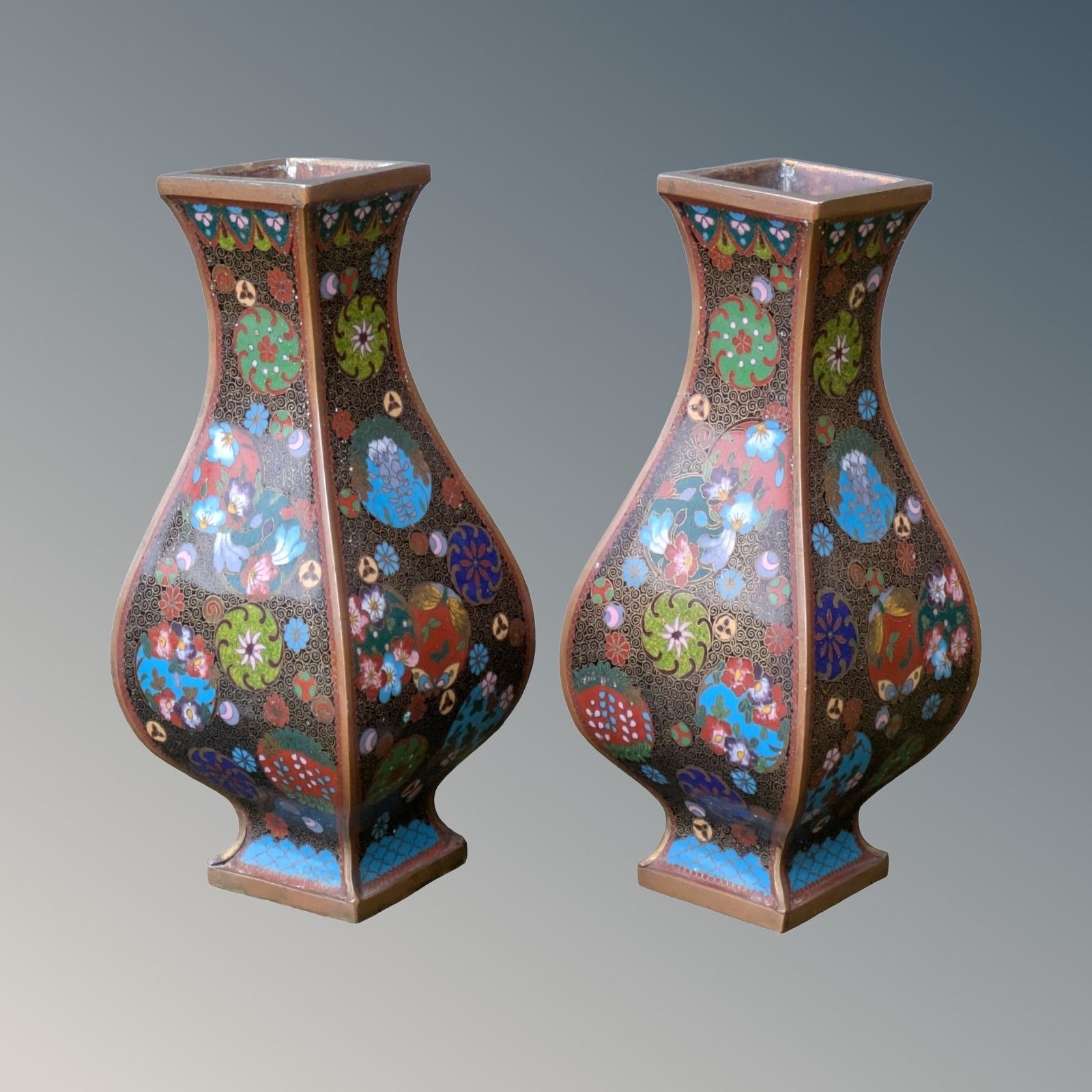 Good Quality Pair Of Chinese Cloisonne Vases Qing Period photo vintage