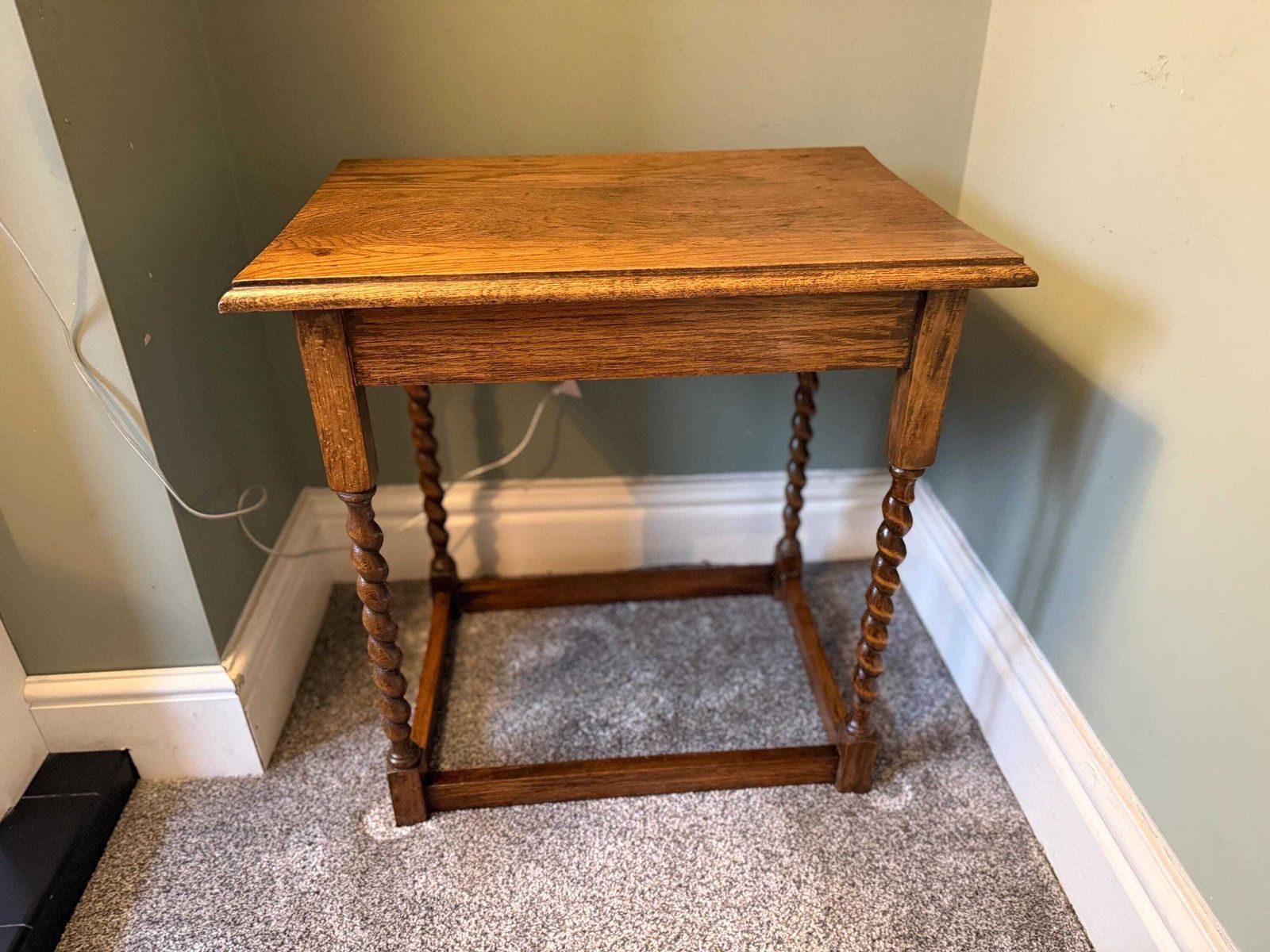 photo buy Antique Side Table With Barley Twist Legs. Victorian Oak Occasional Table