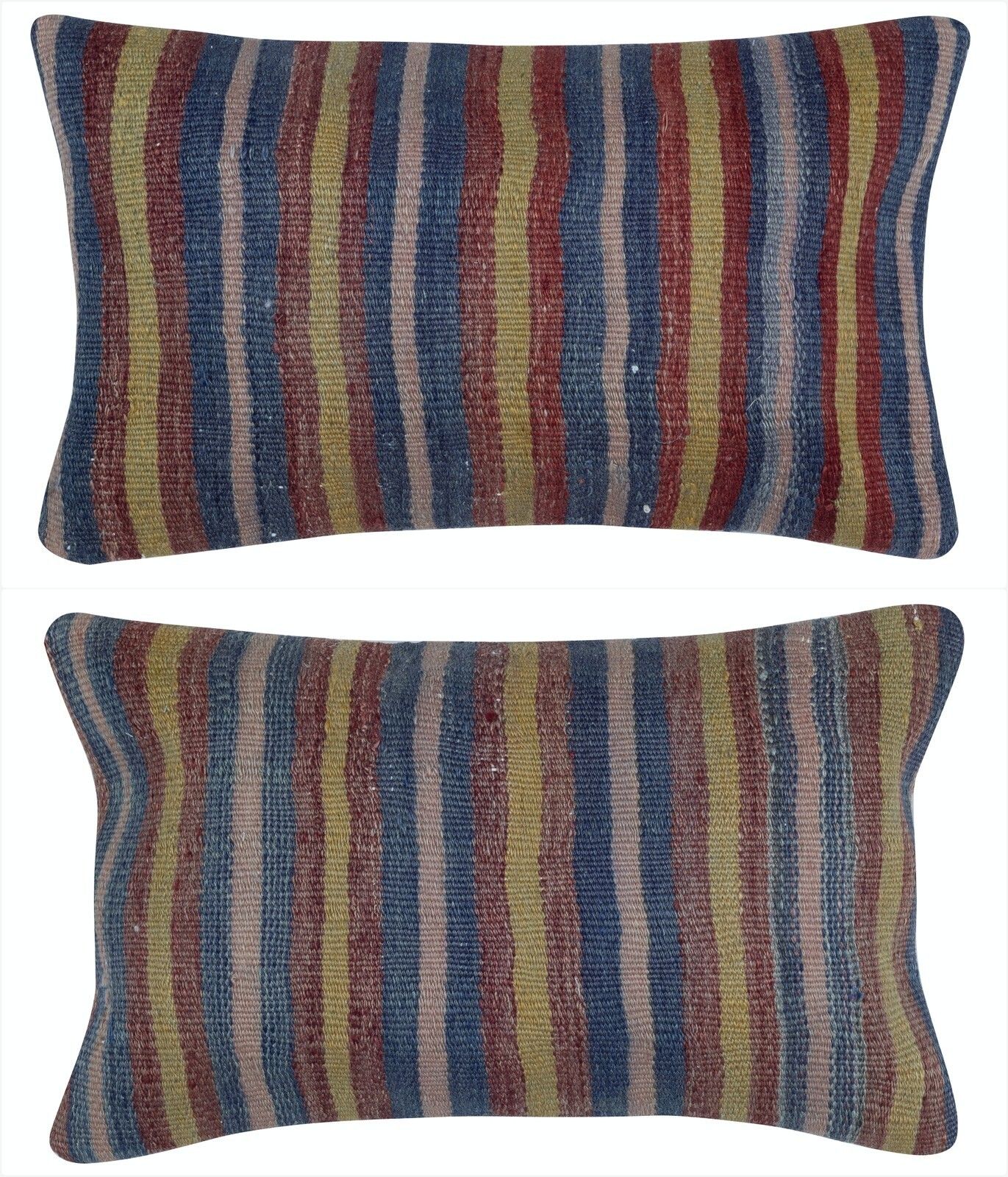 12"X20" Set Of 2   Vintage Wool Kilim Cushion Covers. Handwoven Lumbar Pillows