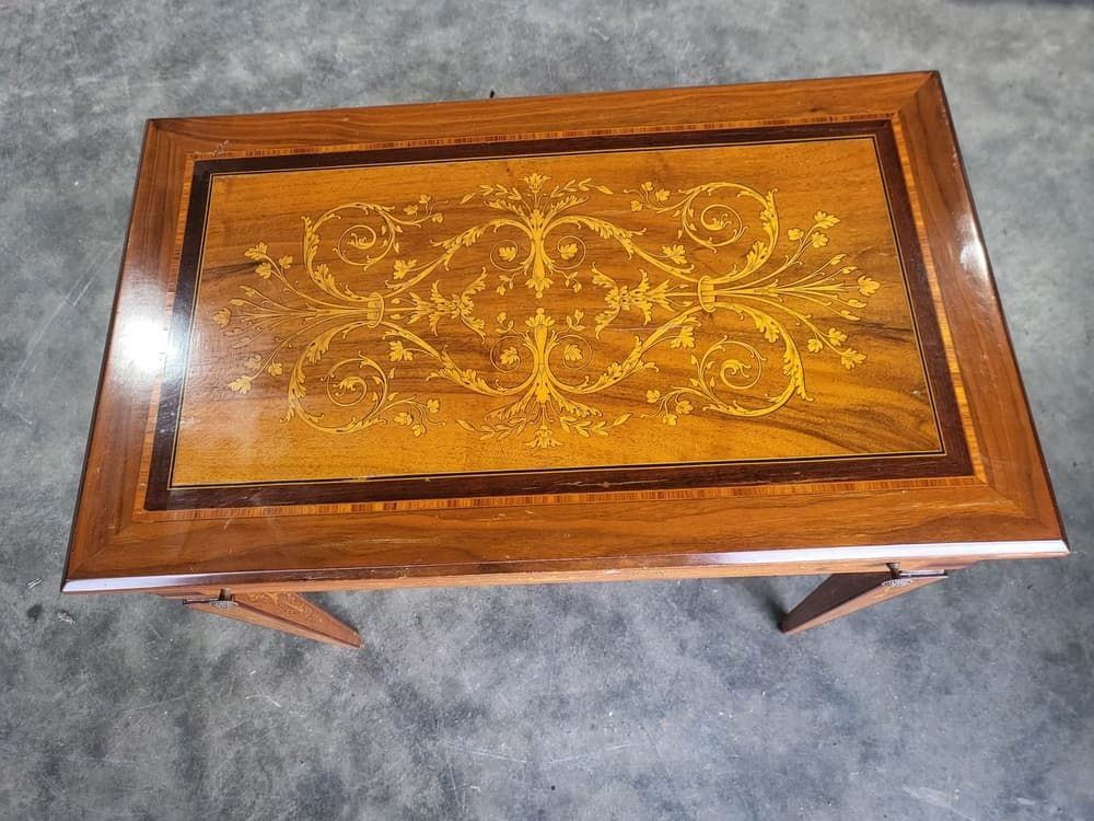 Sheraton Revival Antique Inlaid Writing Desk Drawer Table photo furniture