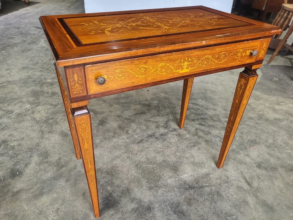 photo furniture Sheraton Revival Antique Inlaid Writing Desk Drawer Table