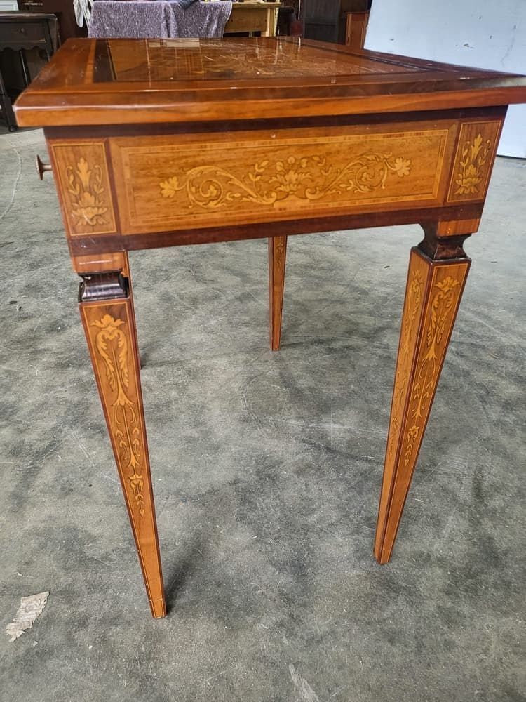 photo vinterior Sheraton Revival Antique Inlaid Writing Desk Drawer Table