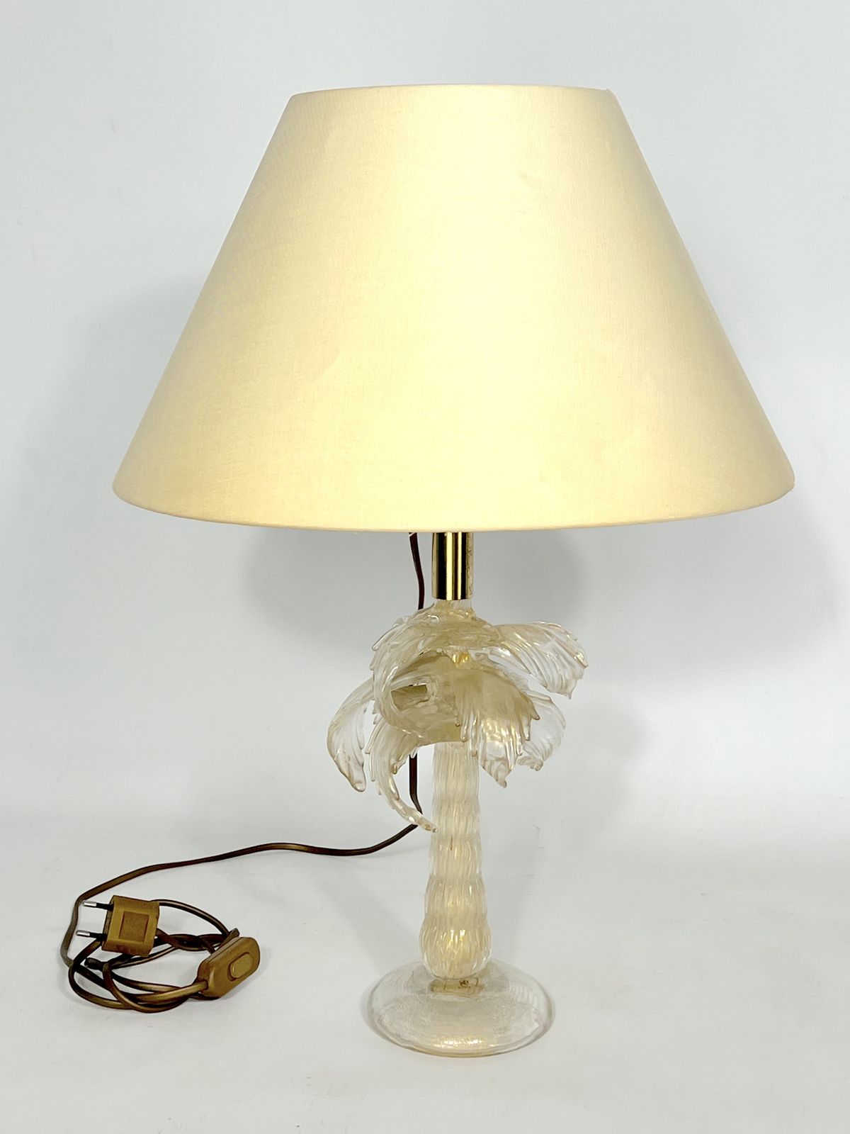 photo for sale Mid Century Rare Brass And Murano Glass Table Lamp By Tommaso Barbi