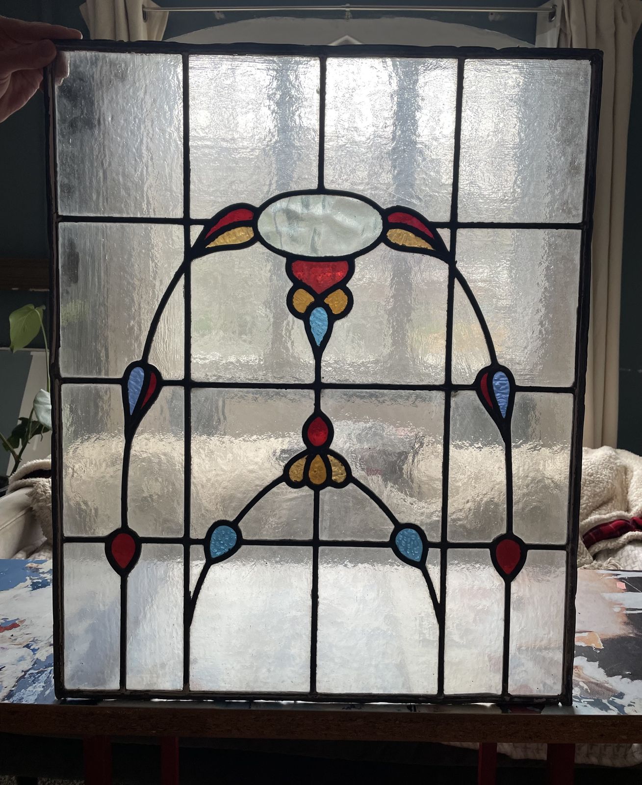 Victorian  Leaded & Coloured Glass Window Panel With Stylised Floral Motif C1890 photo vinterior