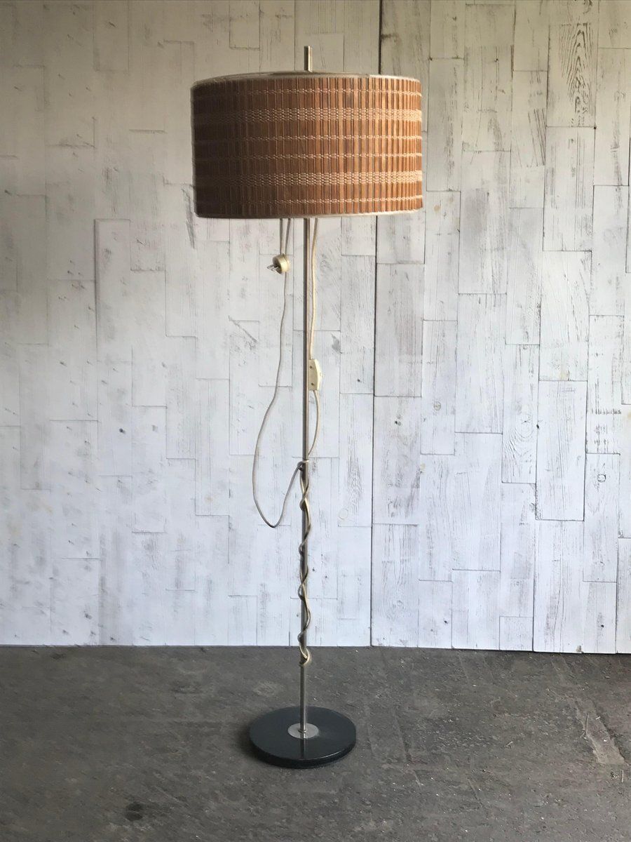 Mid Century Floor Lamp With Wooden Shade, 1950s photo furniture