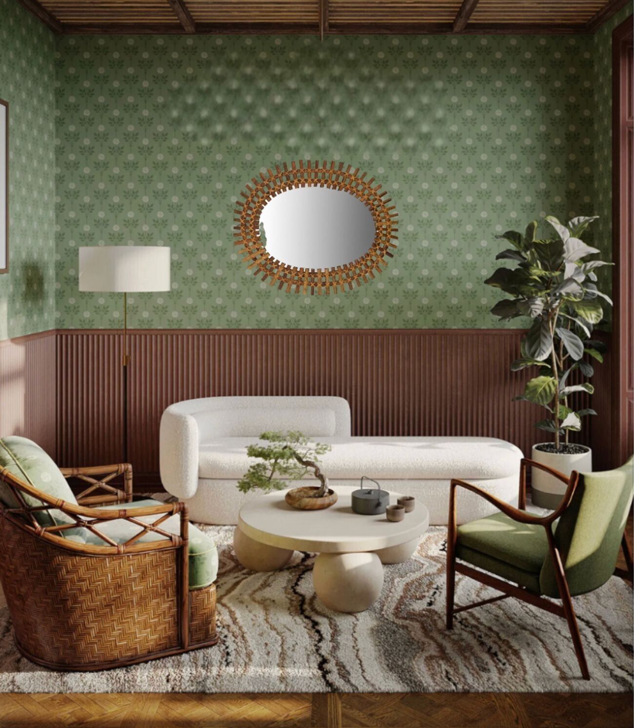 An Italian Oval 1970s Split Cane Bamboo Mirror By Franco Albini For Bonacina photo buy