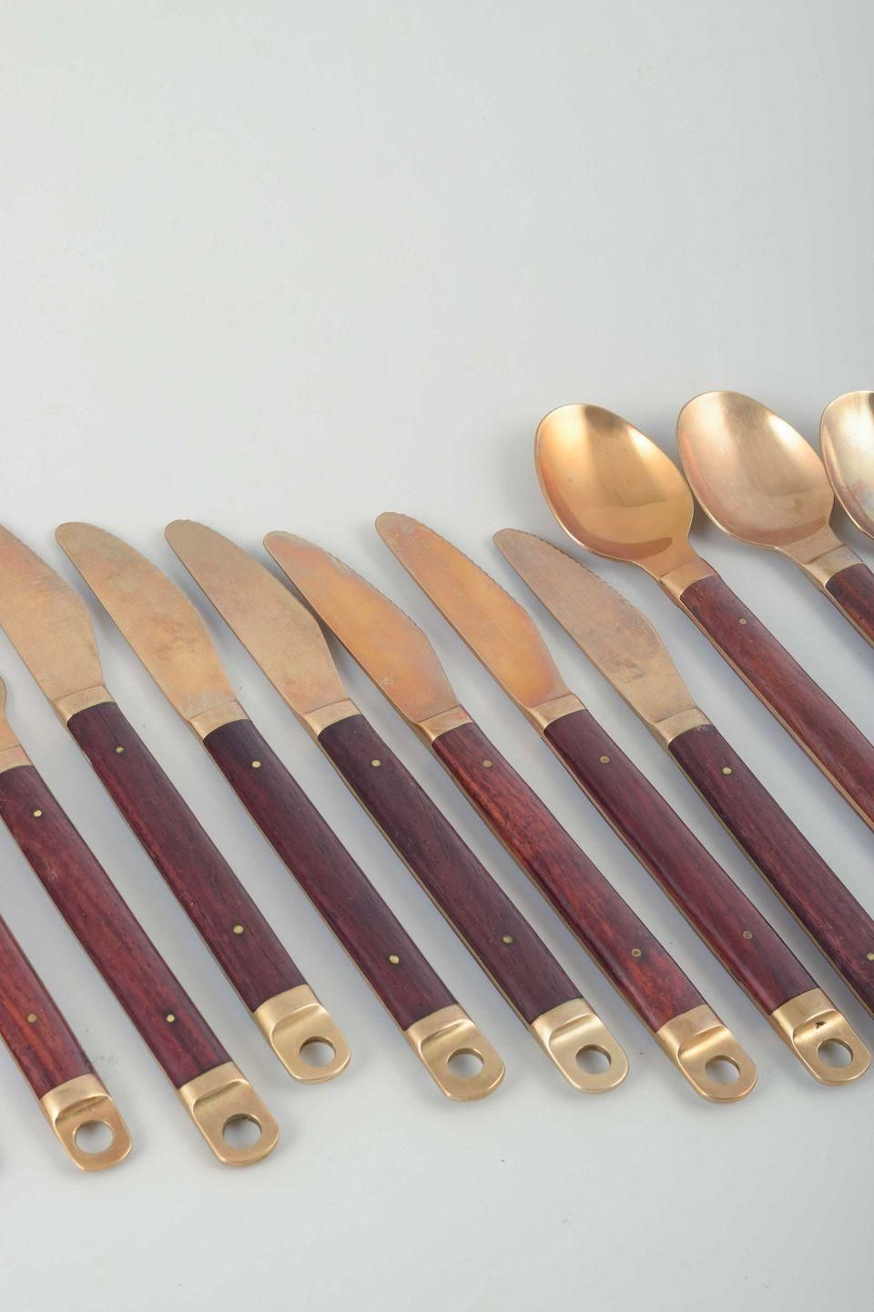 Brøste. 6 Person Dinner Cutlery Set In Bronze And Exotic Wood. 1960s/70s photo for sale
