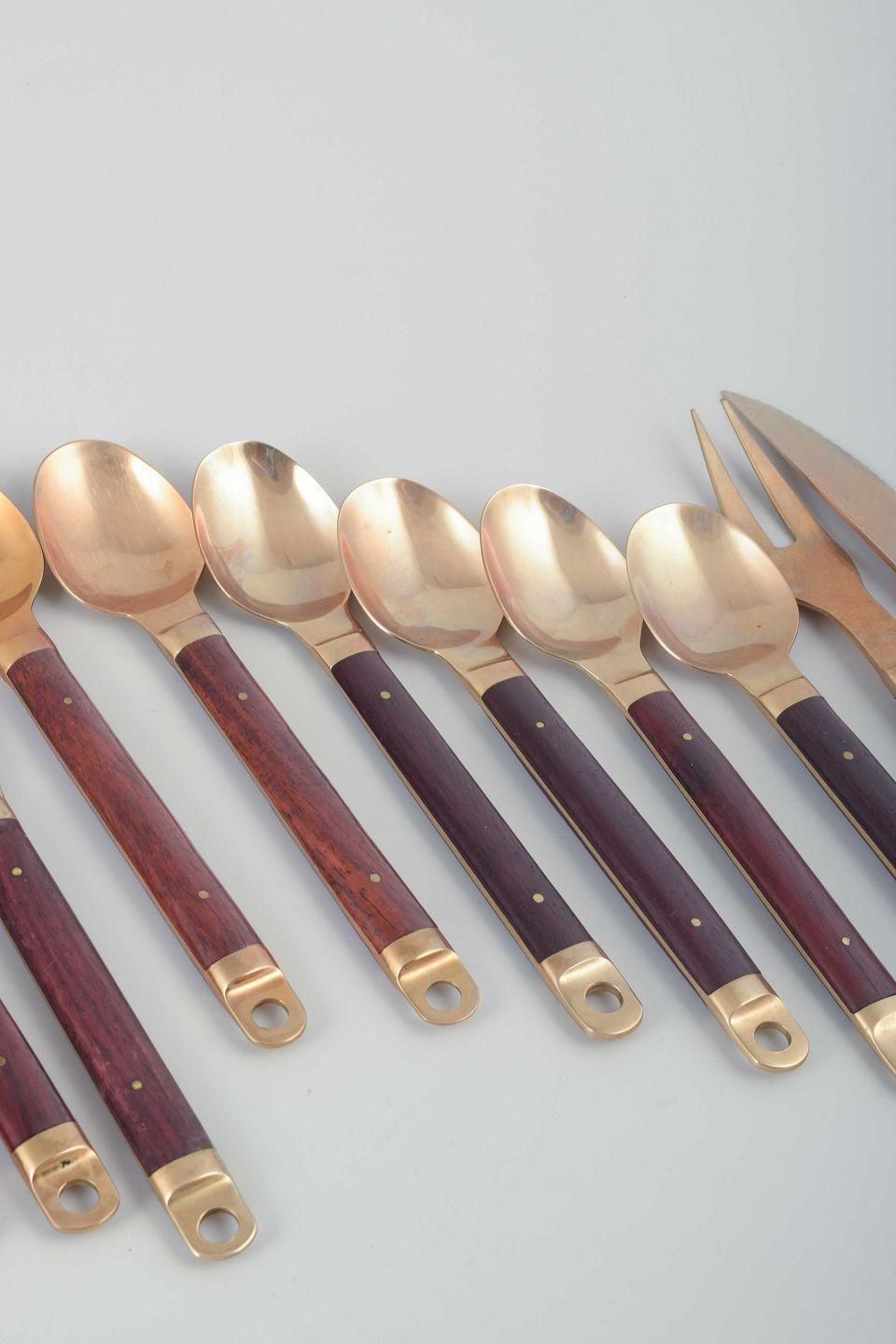 Brøste. 6 Person Dinner Cutlery Set In Bronze And Exotic Wood. 1960s/70s photo Home Decor