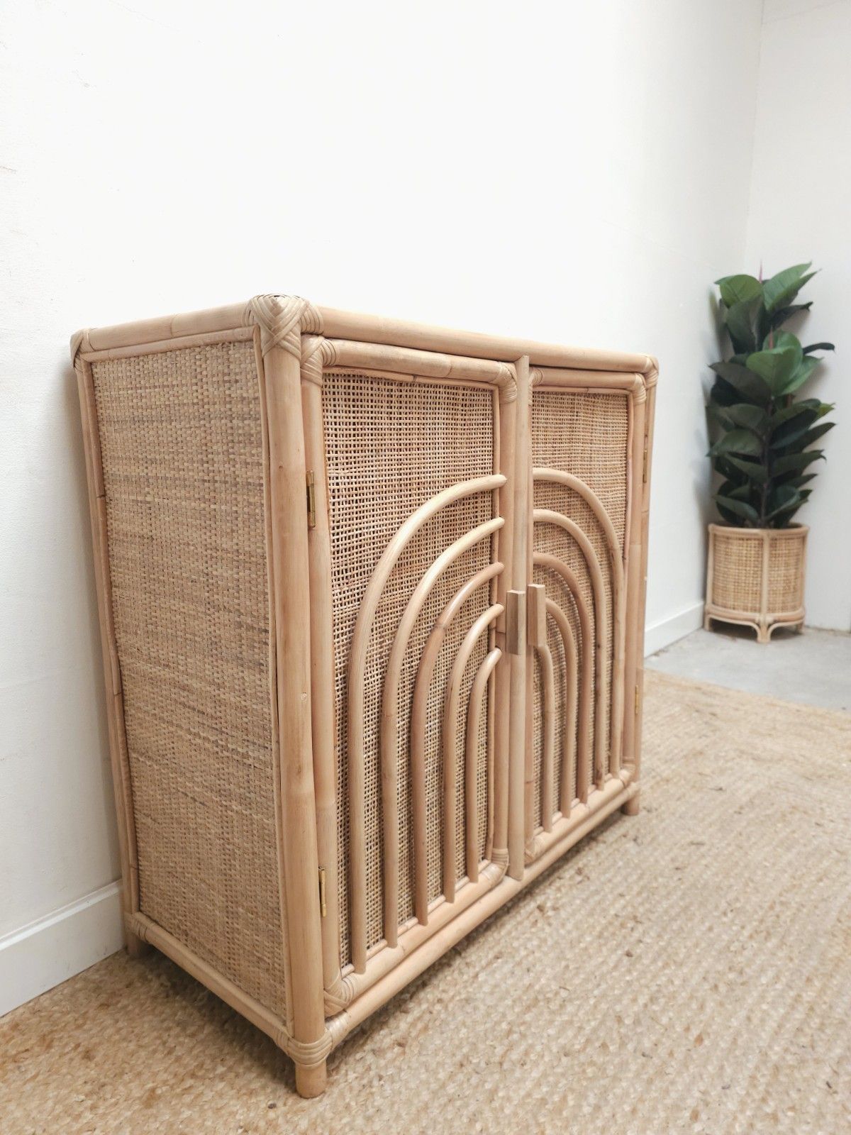 Retro Style Bamboo Cupboard Wicker Cabinet Rattan Vgc Delivery photo furniture