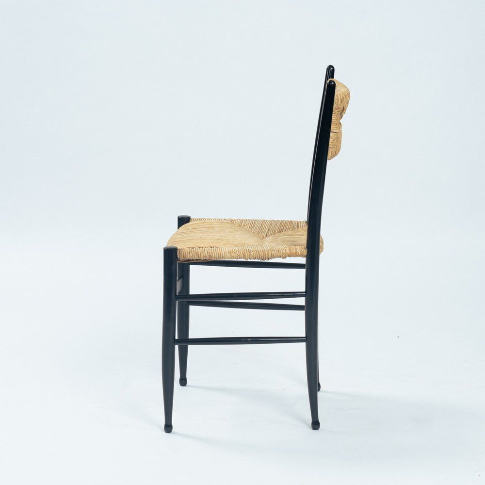 Spinetto Dining Chairs In Ebonised Straw By Chiavarine Fratelli, 1950s, Set Of 4 photo for sale